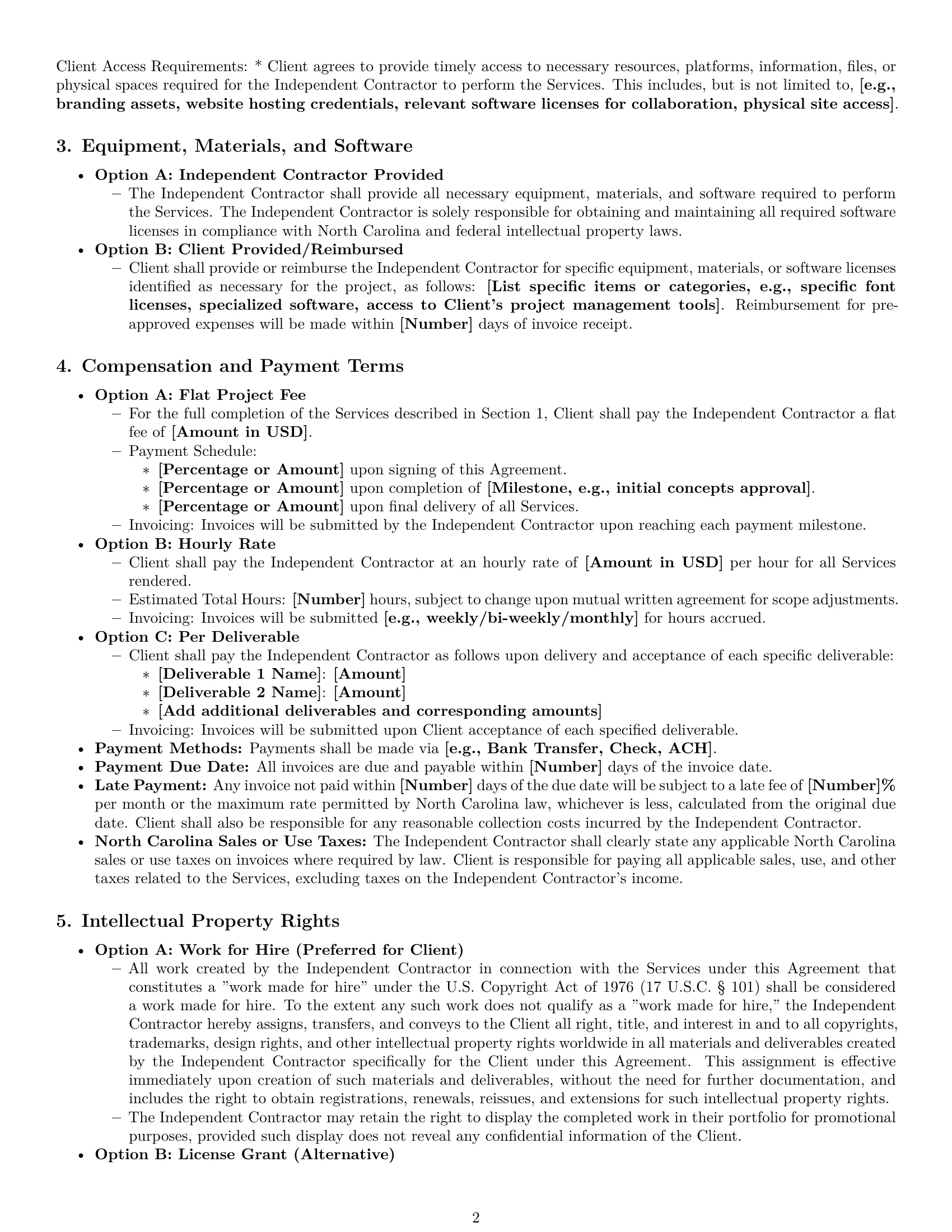 Preview page 2 of Pro North Carolina design independent contractor agreement template