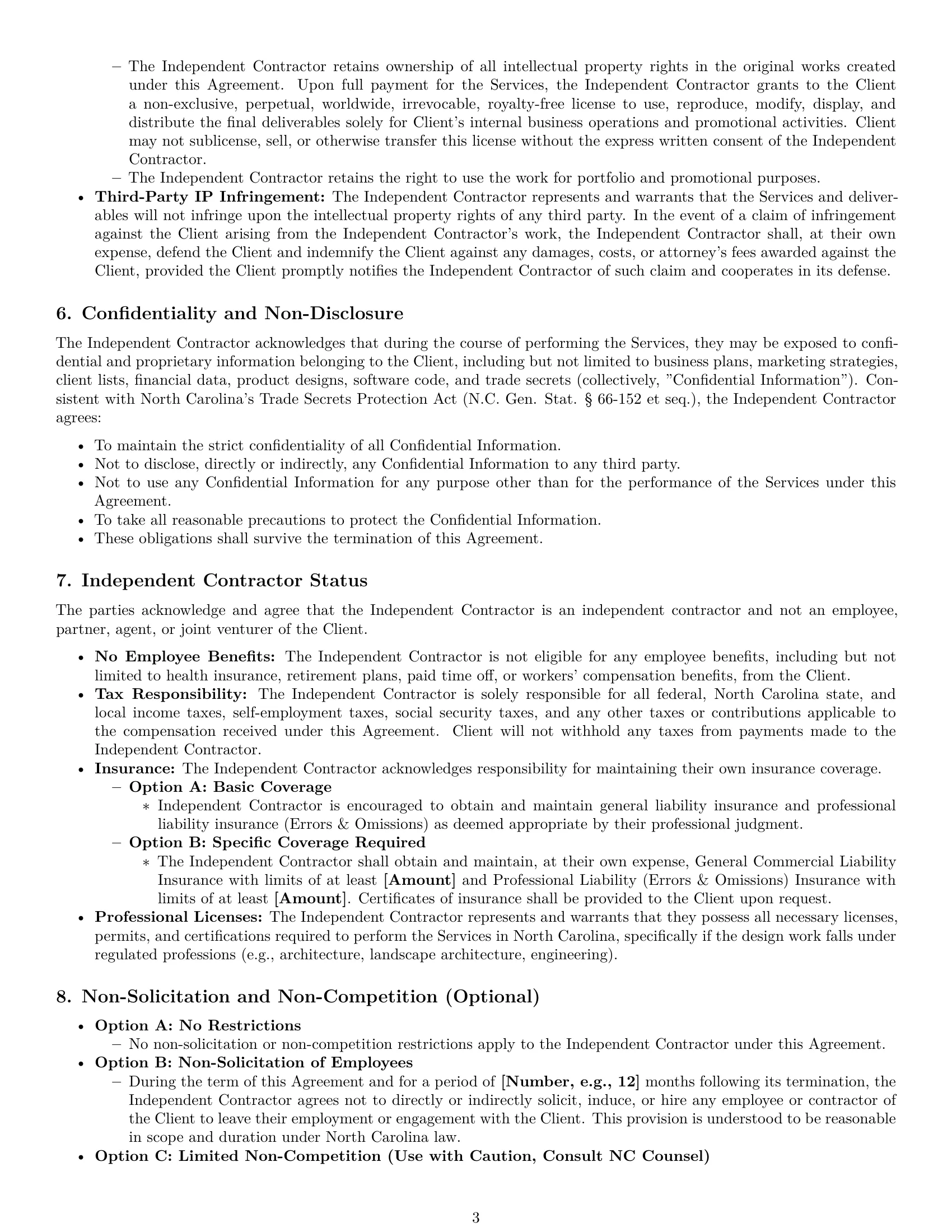 Preview page 3 of Pro North Carolina design independent contractor agreement template