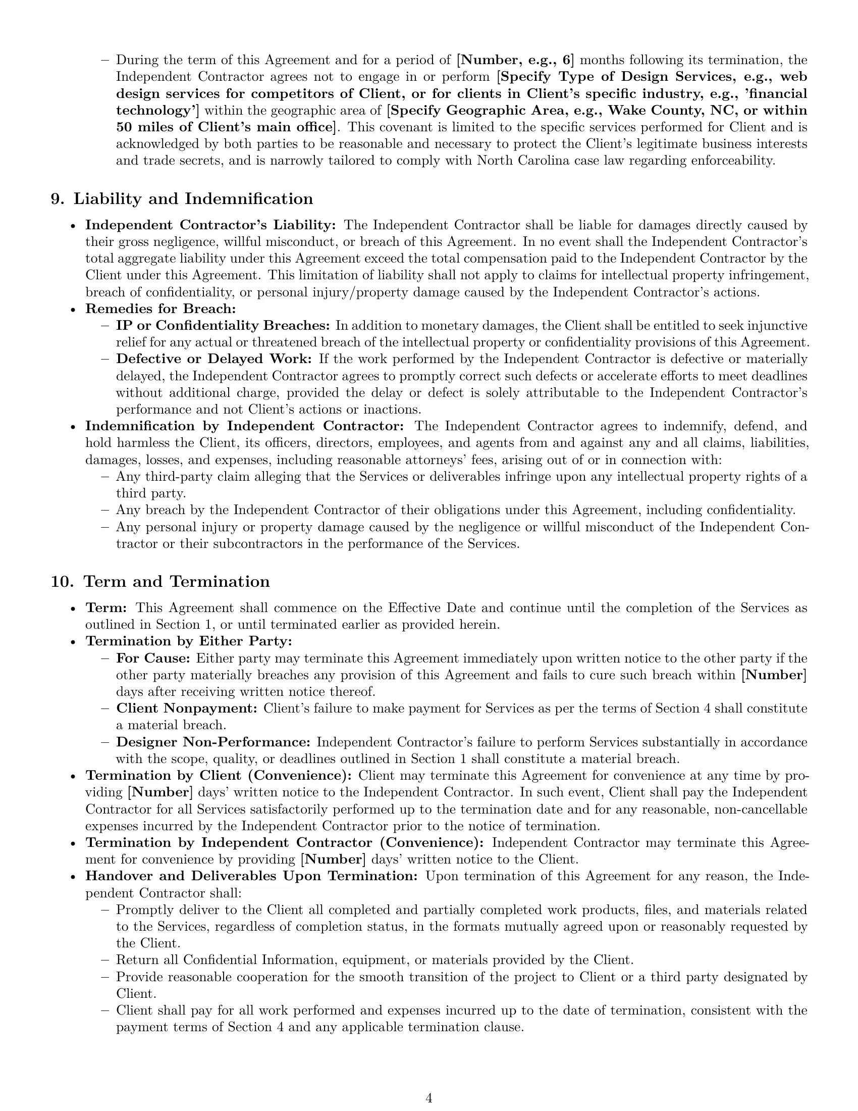 Preview page 4 of Pro North Carolina design independent contractor agreement template