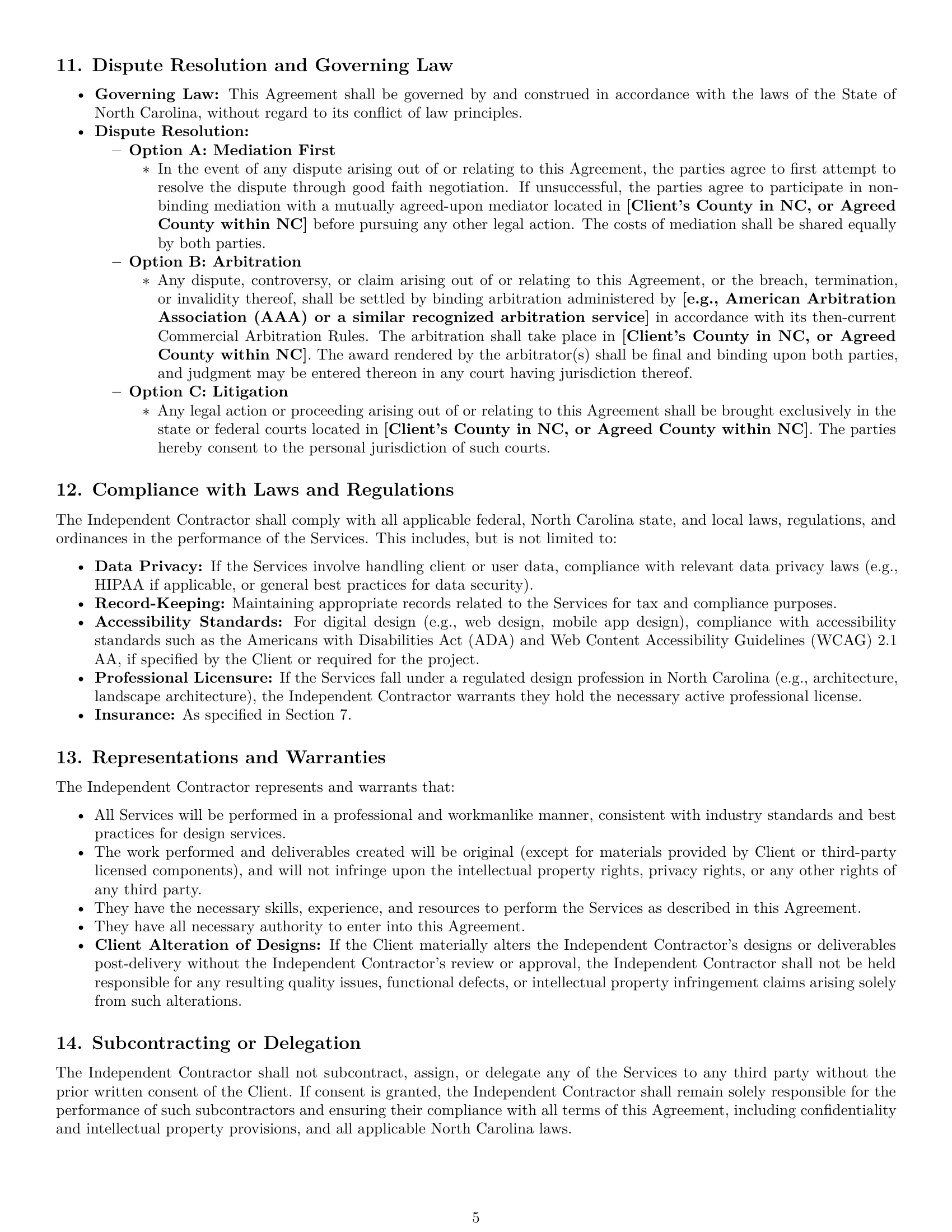 Preview page 5 of Pro North Carolina design independent contractor agreement template