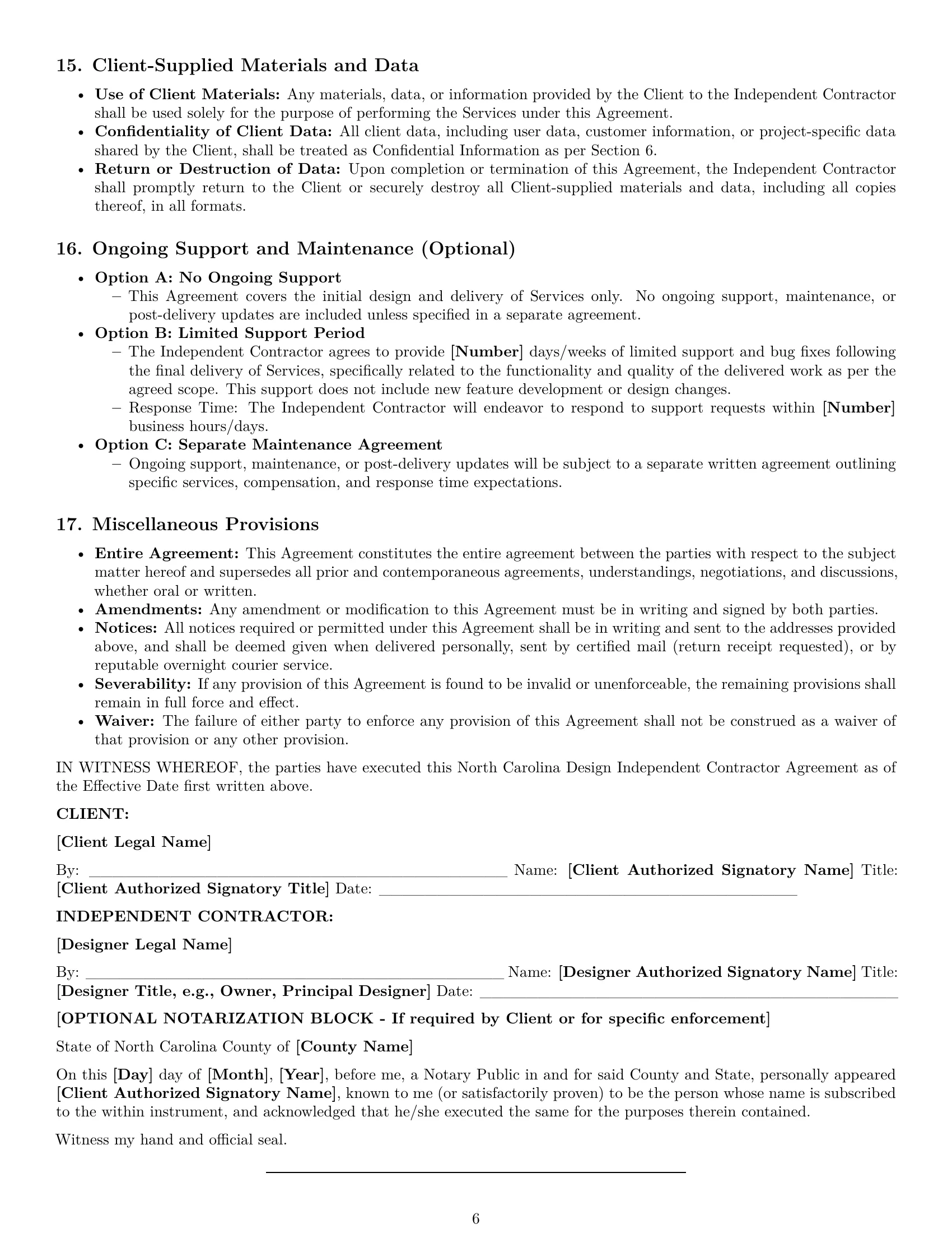 Preview page 6 of Pro North Carolina design independent contractor agreement template