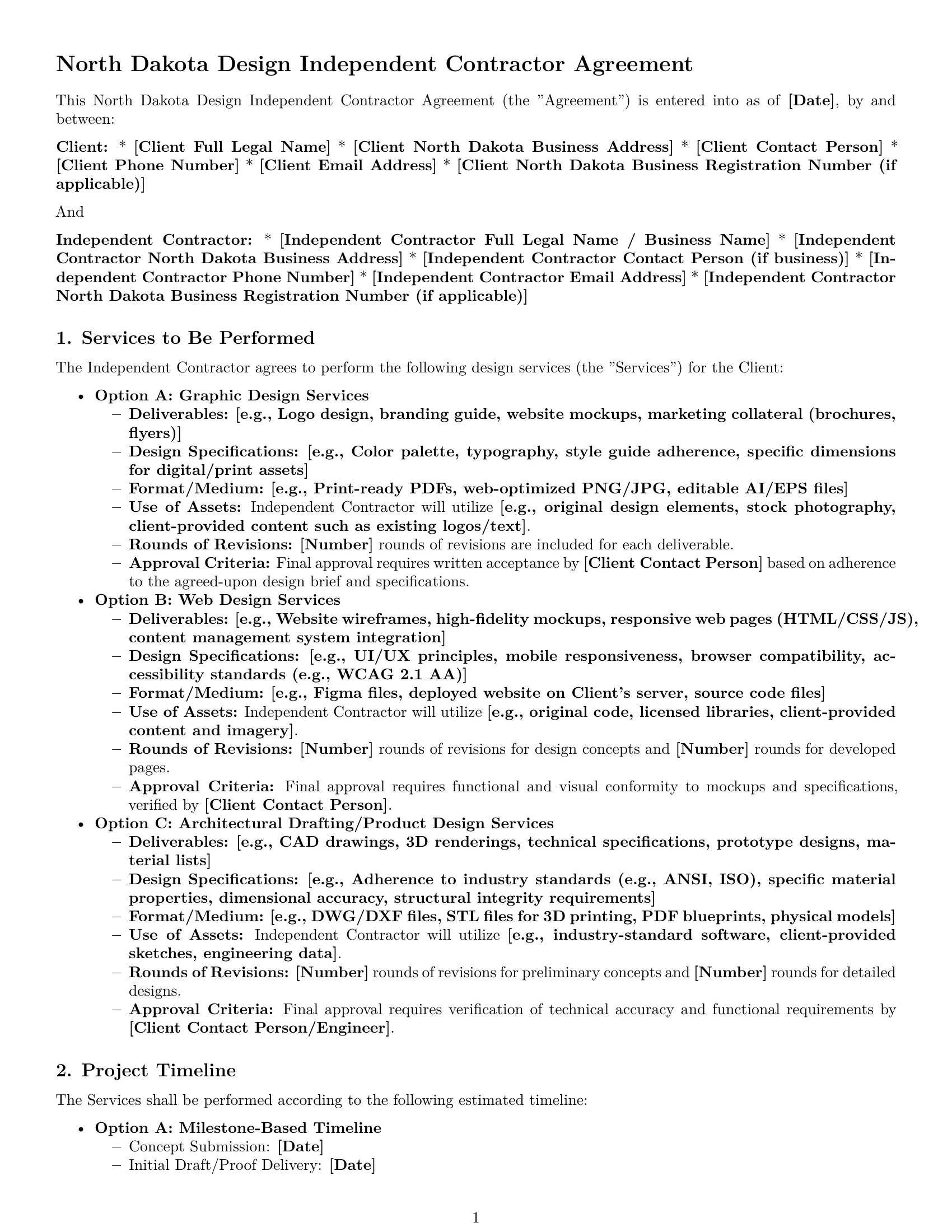 Preview page 1 of Pro North Dakota design independent contractor agreement template