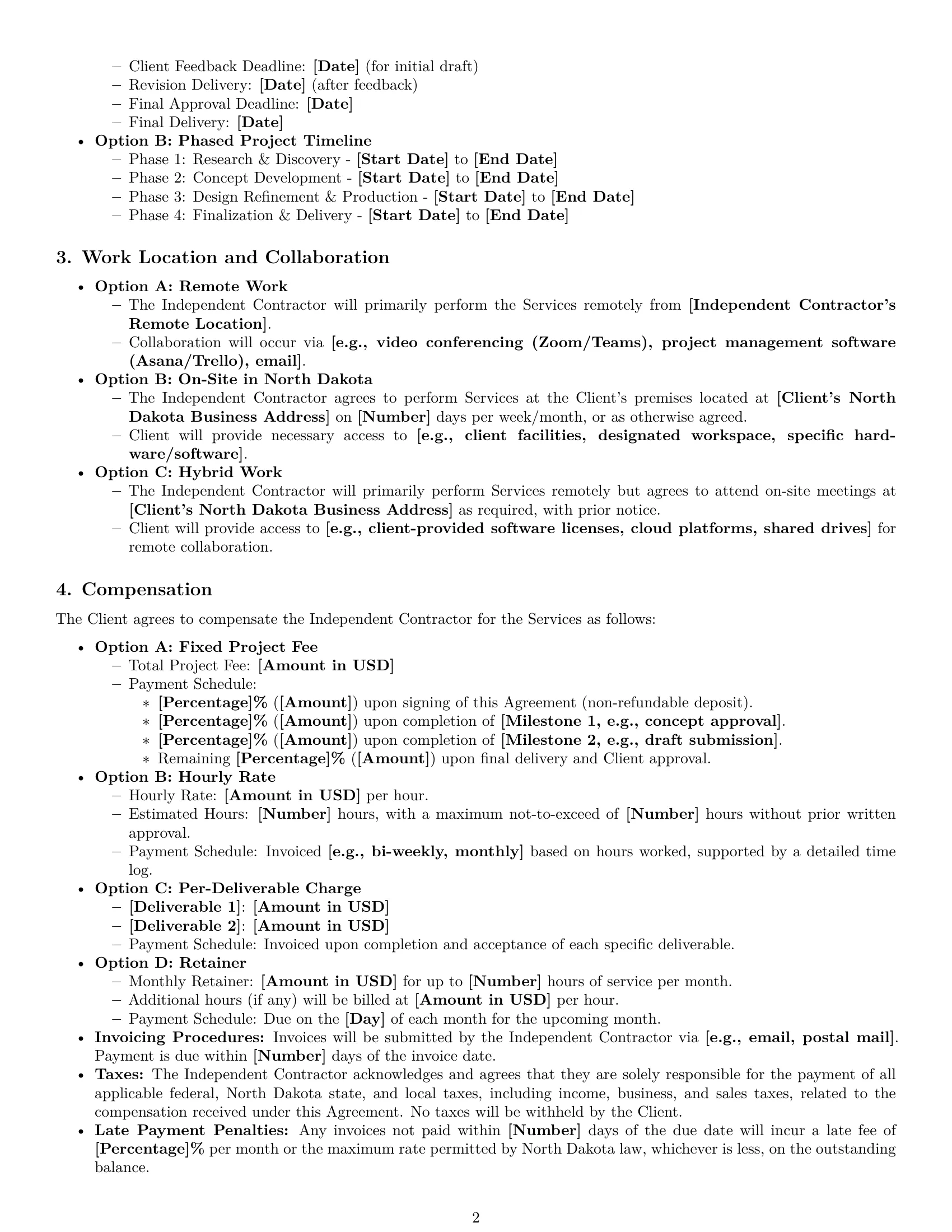 Preview page 2 of Pro North Dakota design independent contractor agreement template