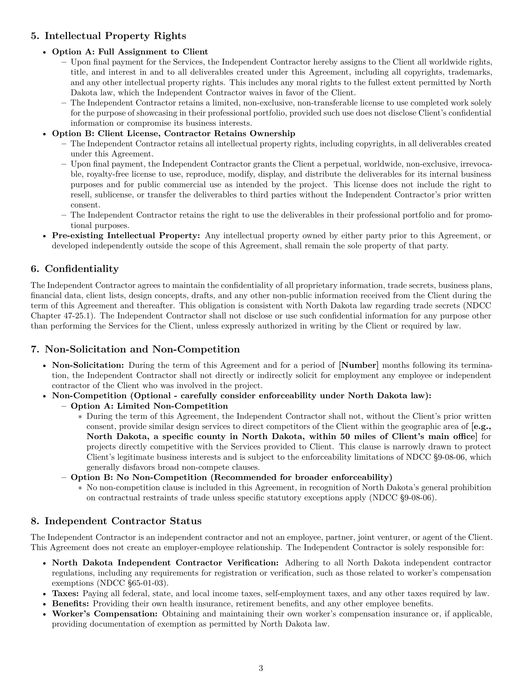 Preview page 3 of Pro North Dakota design independent contractor agreement template