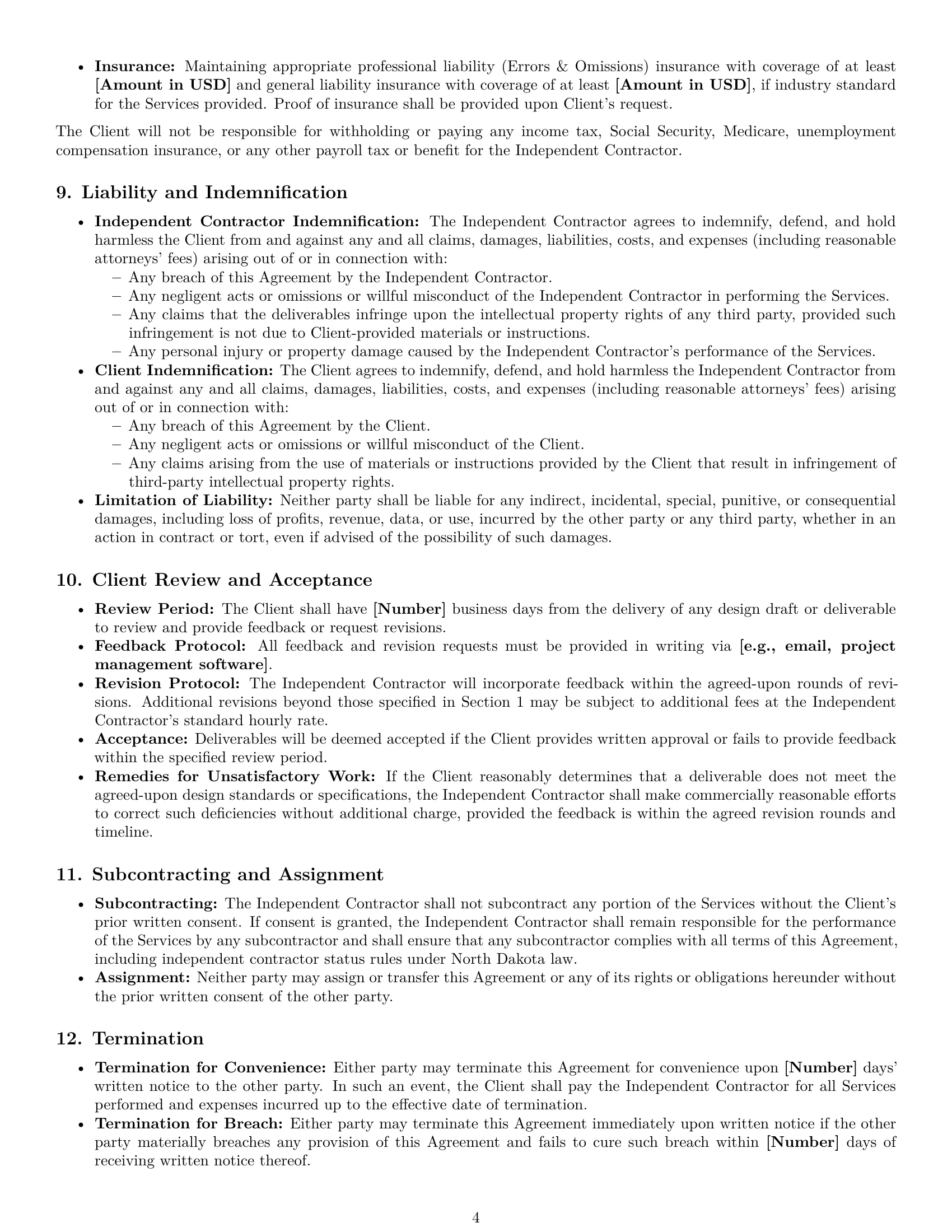 Preview page 4 of Pro North Dakota design independent contractor agreement template