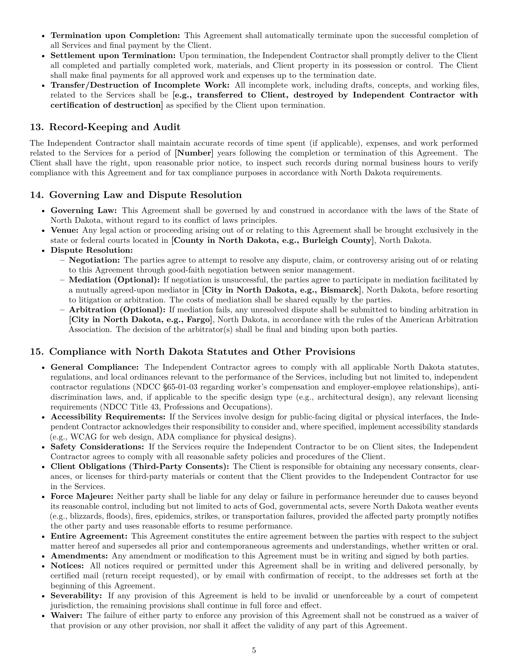 Preview page 5 of Pro North Dakota design independent contractor agreement template