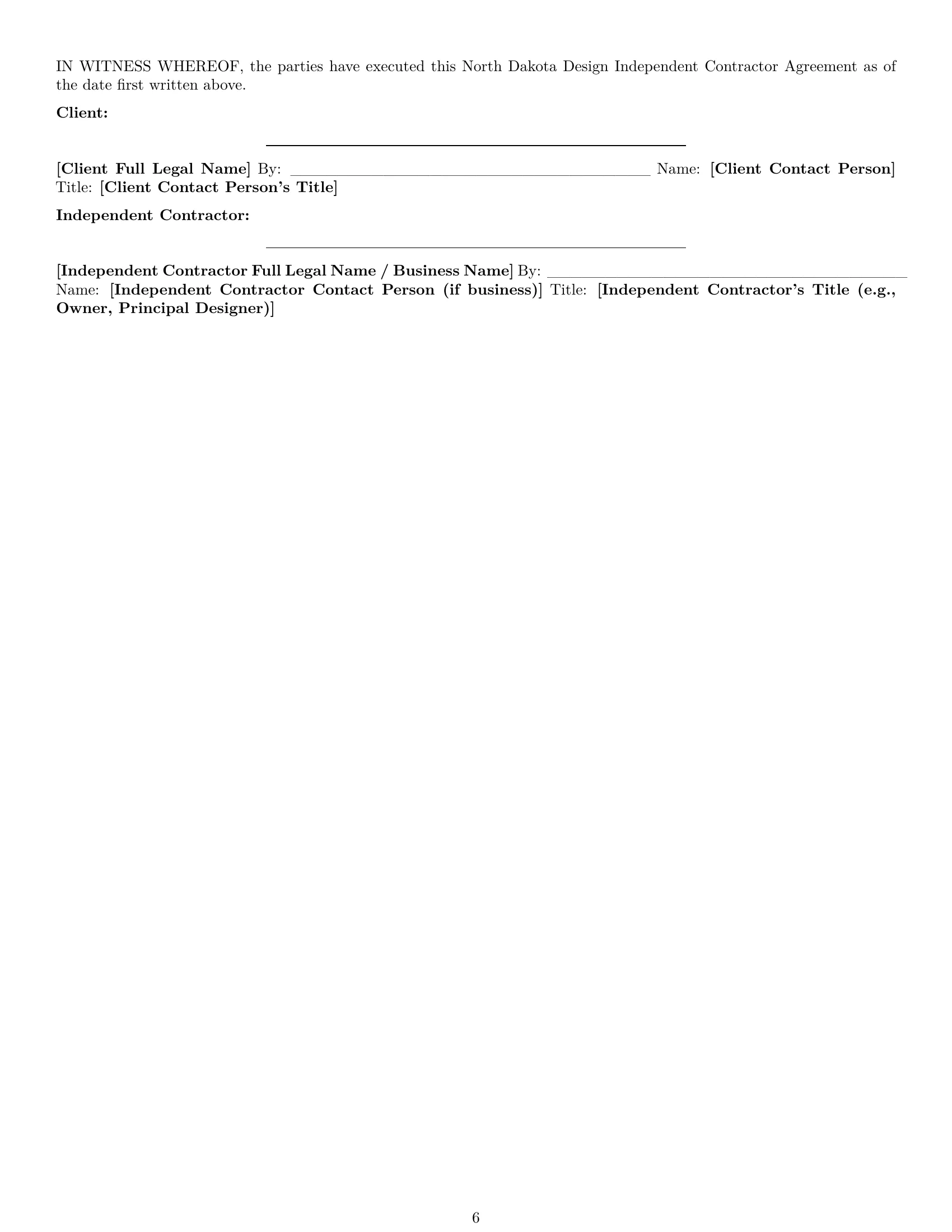 Preview page 6 of Pro North Dakota design independent contractor agreement template