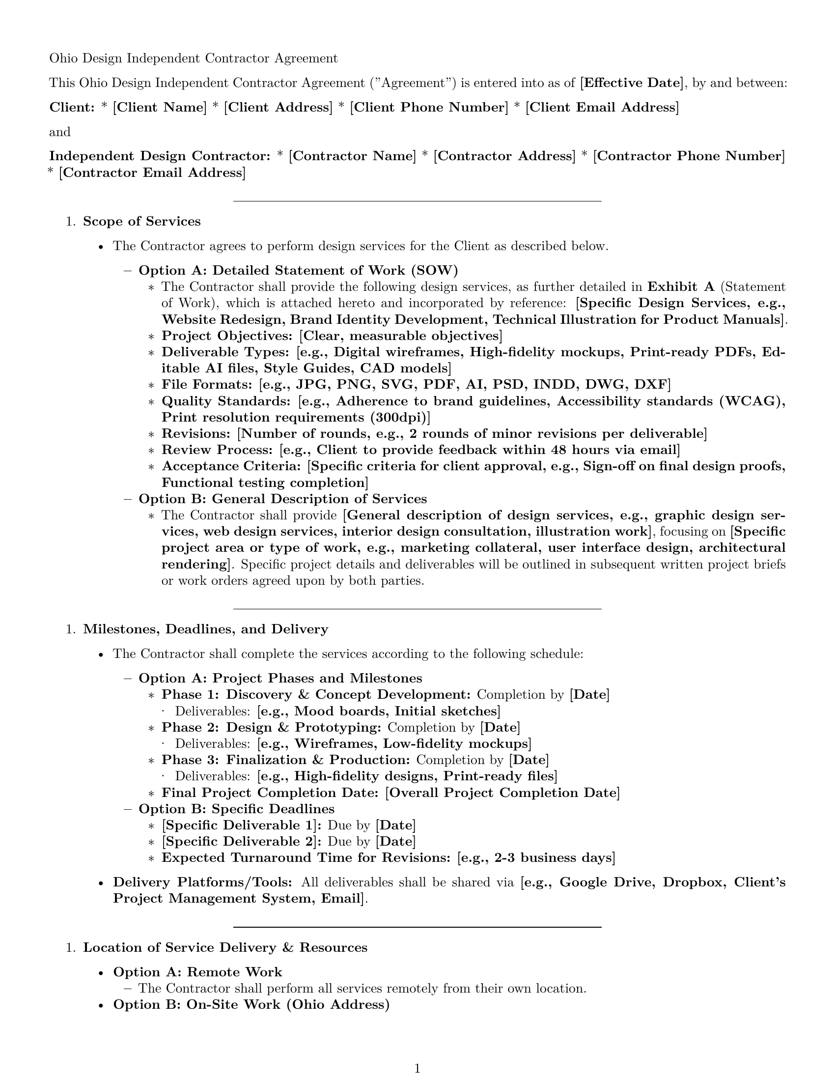 Preview page 1 of Pro Ohio design independent contractor agreement template