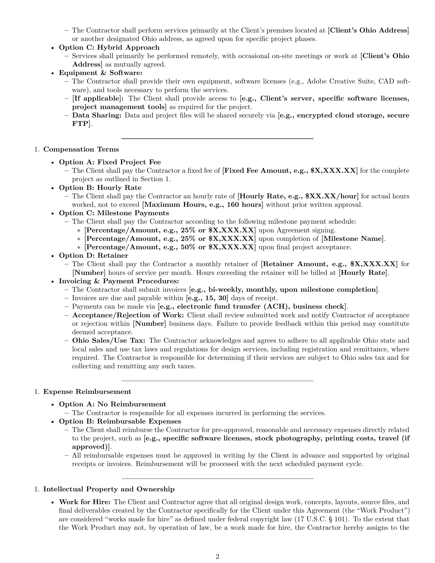 Preview page 2 of Pro Ohio design independent contractor agreement template