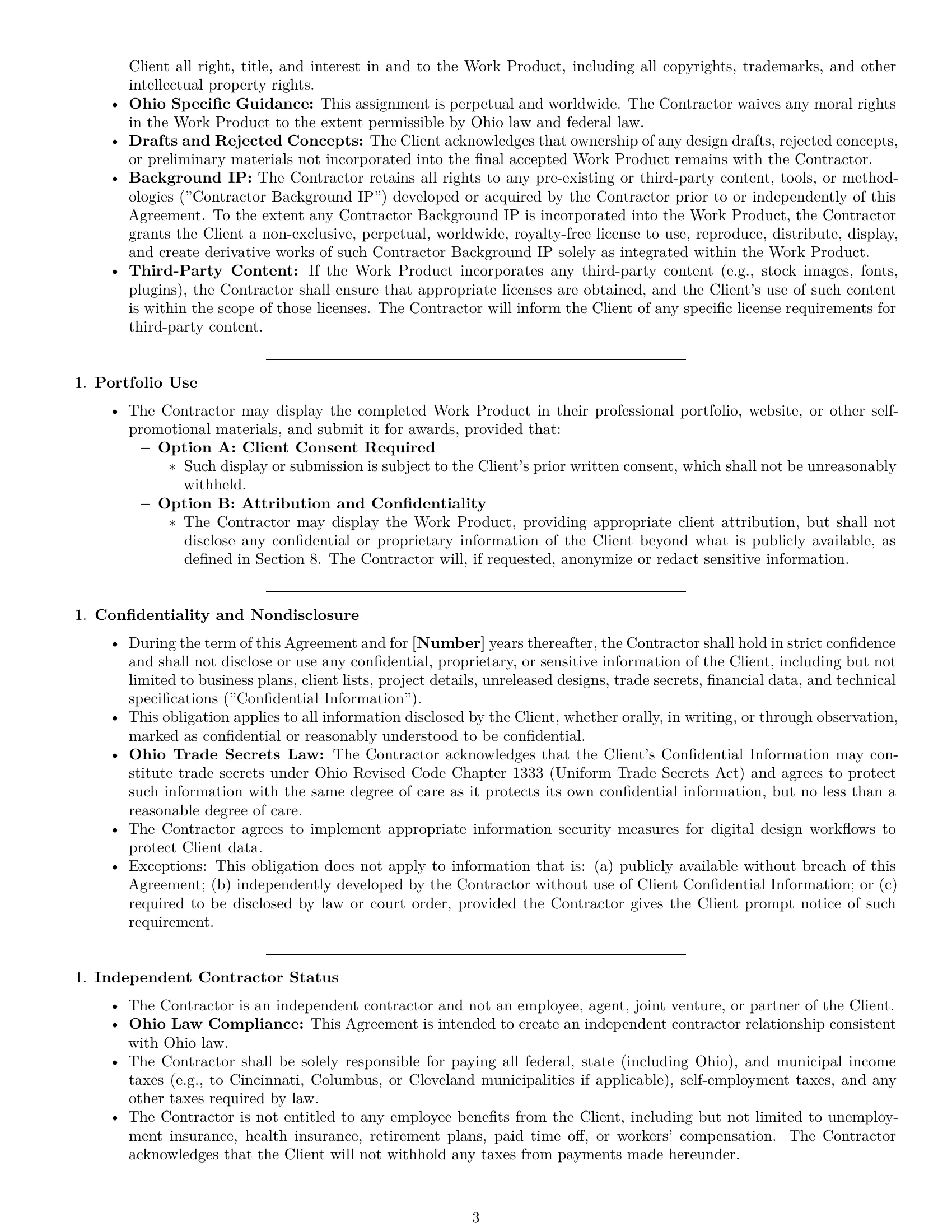 Preview page 3 of Pro Ohio design independent contractor agreement template