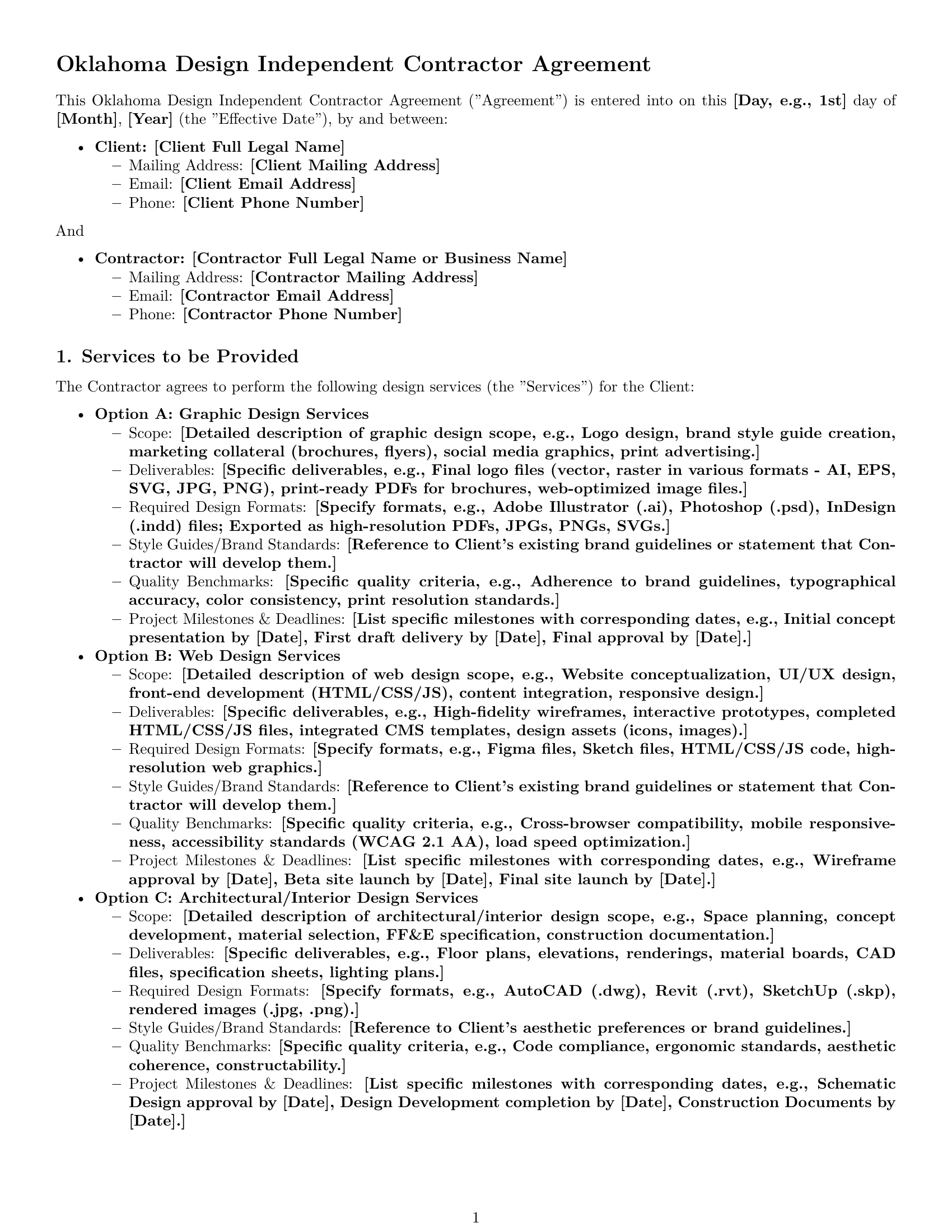 Preview page 1 of Pro Oklahoma design independent contractor agreement template