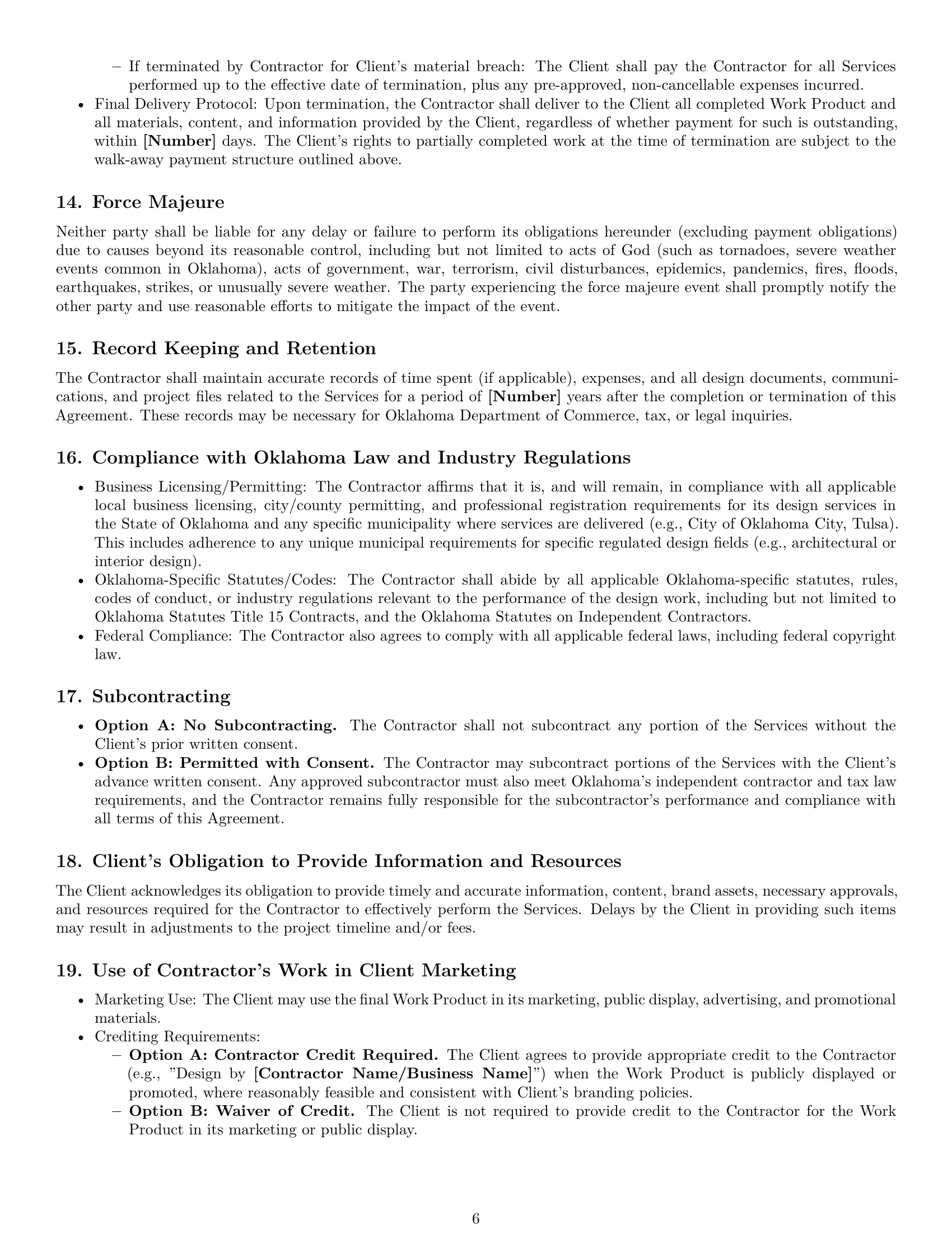 Preview page 6 of Pro Oklahoma design independent contractor agreement template