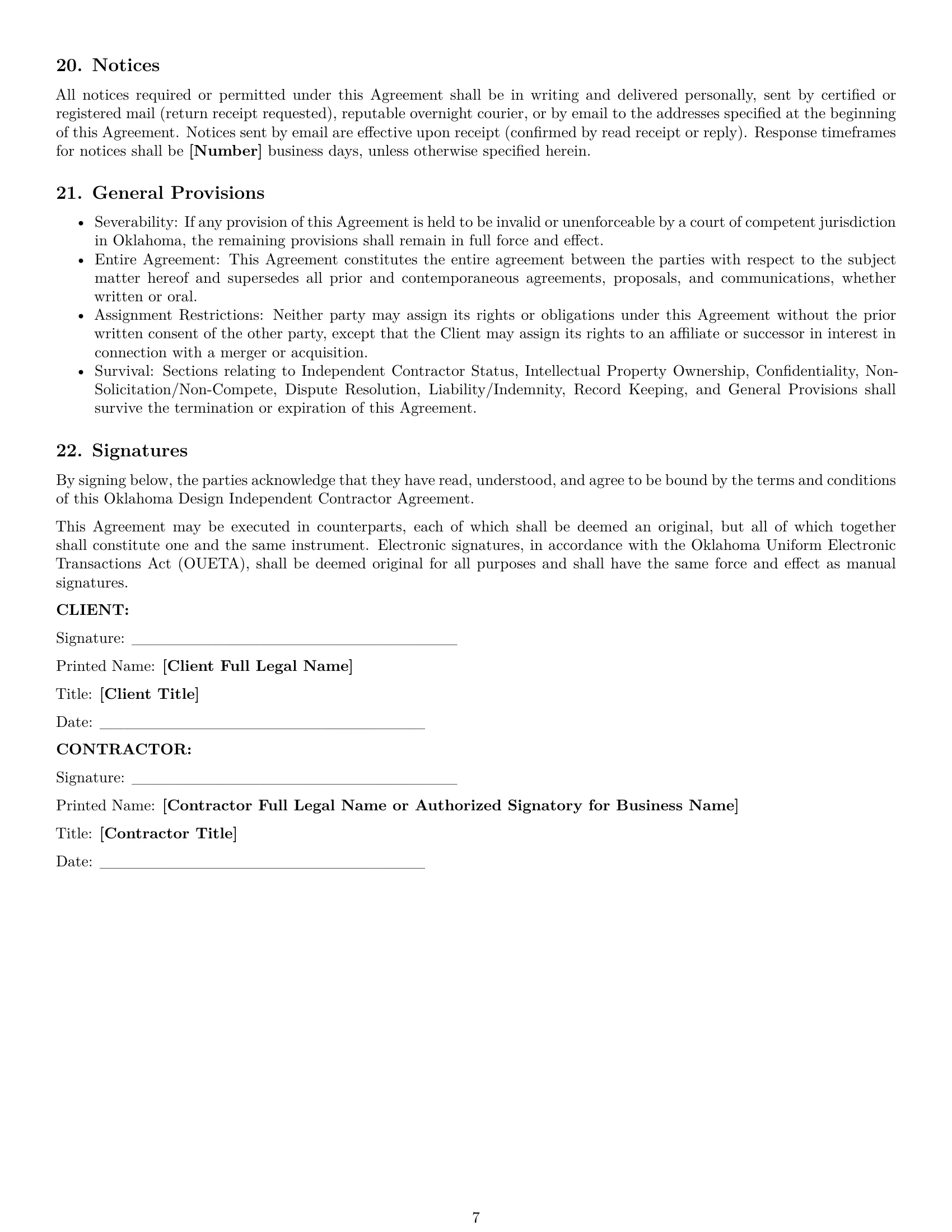 Preview page 7 of Pro Oklahoma design independent contractor agreement template