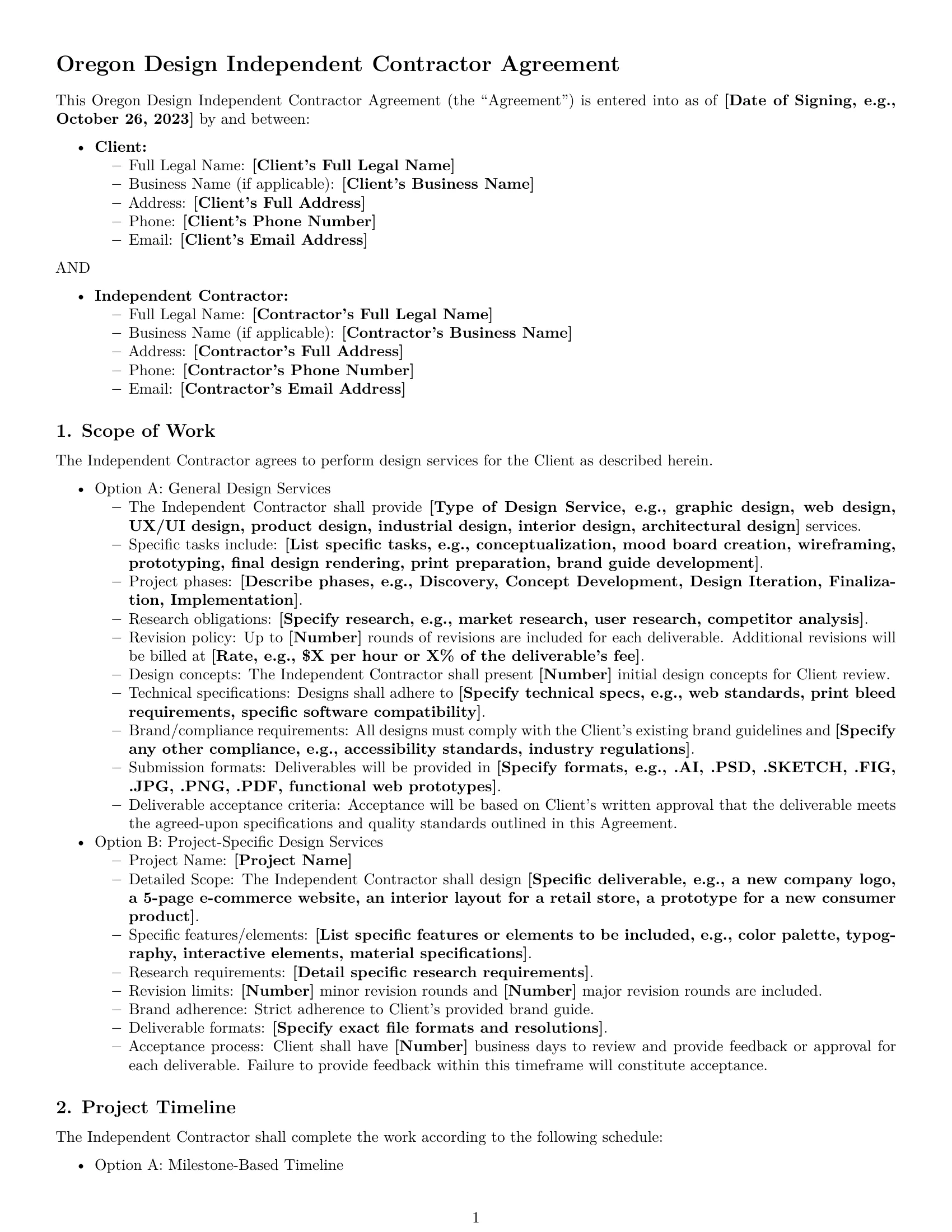 Preview page 1 of Pro Oregon design independent contractor agreement template