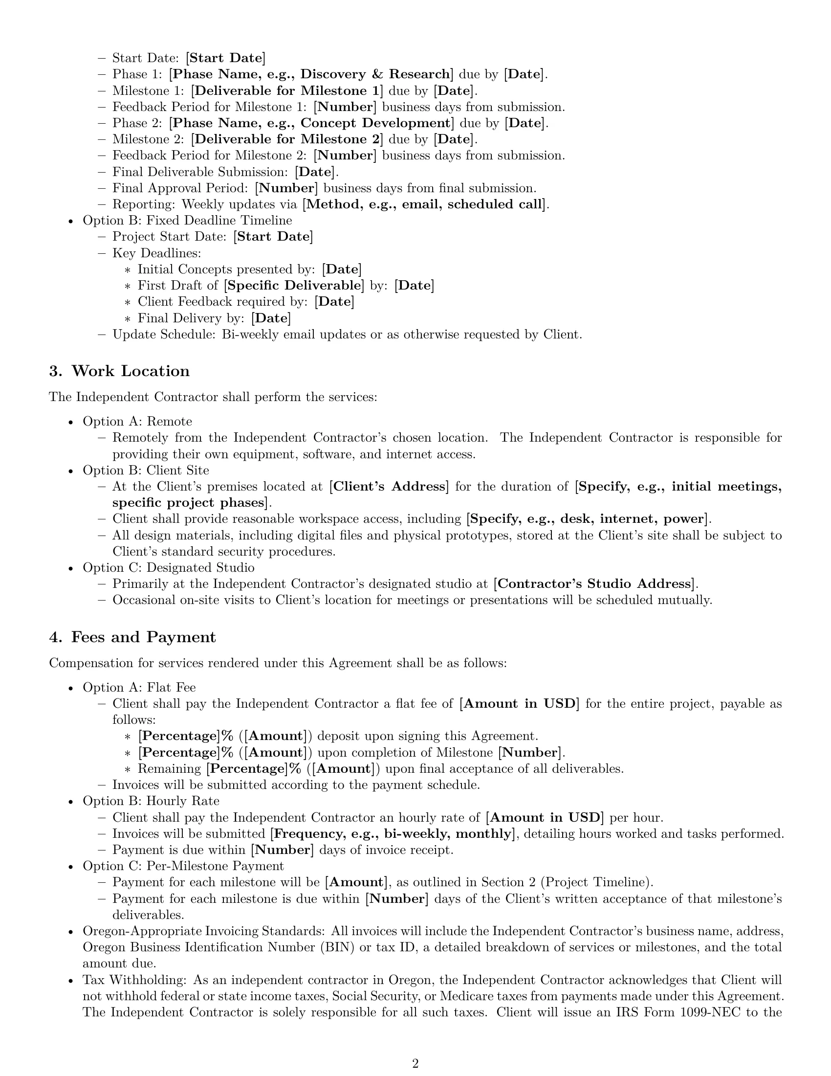 Preview page 2 of Pro Oregon design independent contractor agreement template