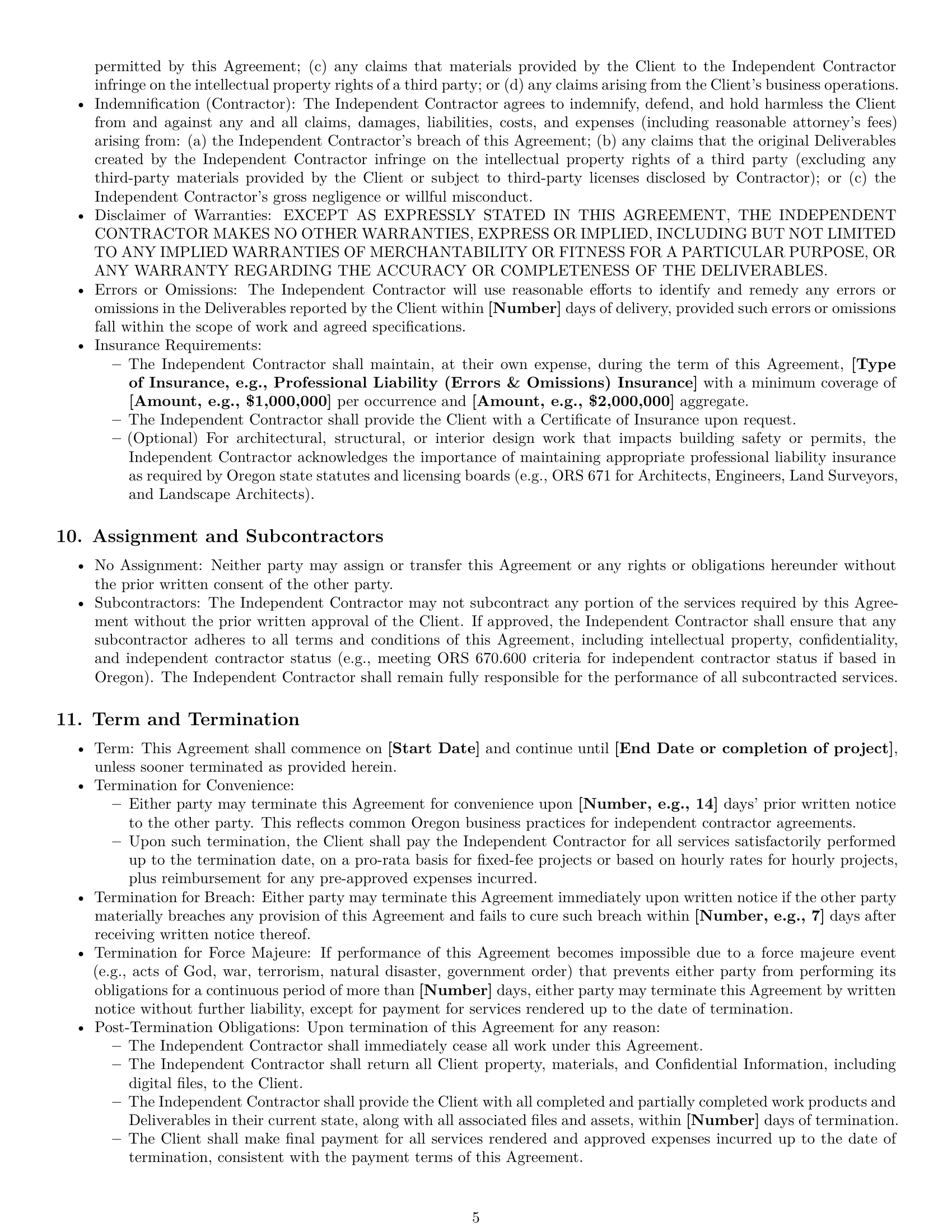 Preview page 5 of Pro Oregon design independent contractor agreement template