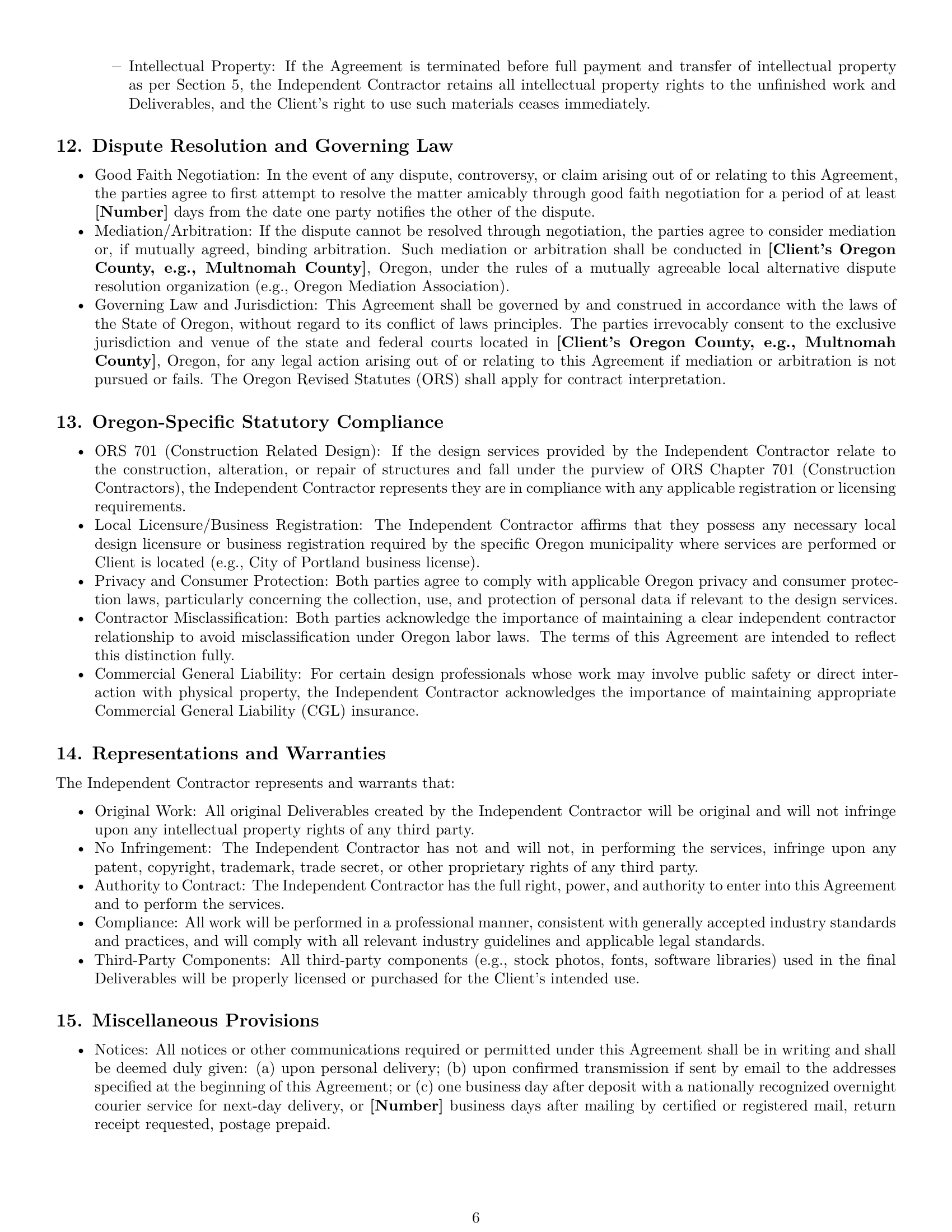 Preview page 6 of Pro Oregon design independent contractor agreement template