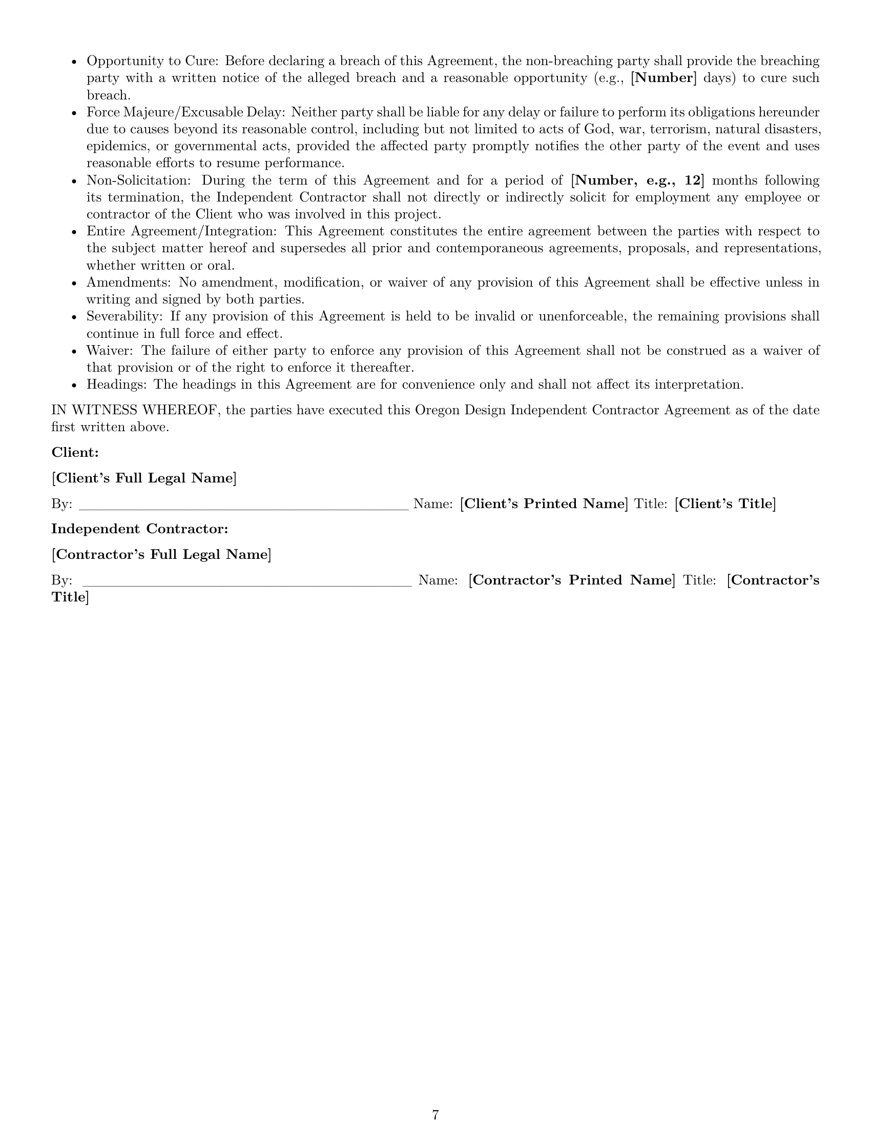 Preview page 7 of Pro Oregon design independent contractor agreement template
