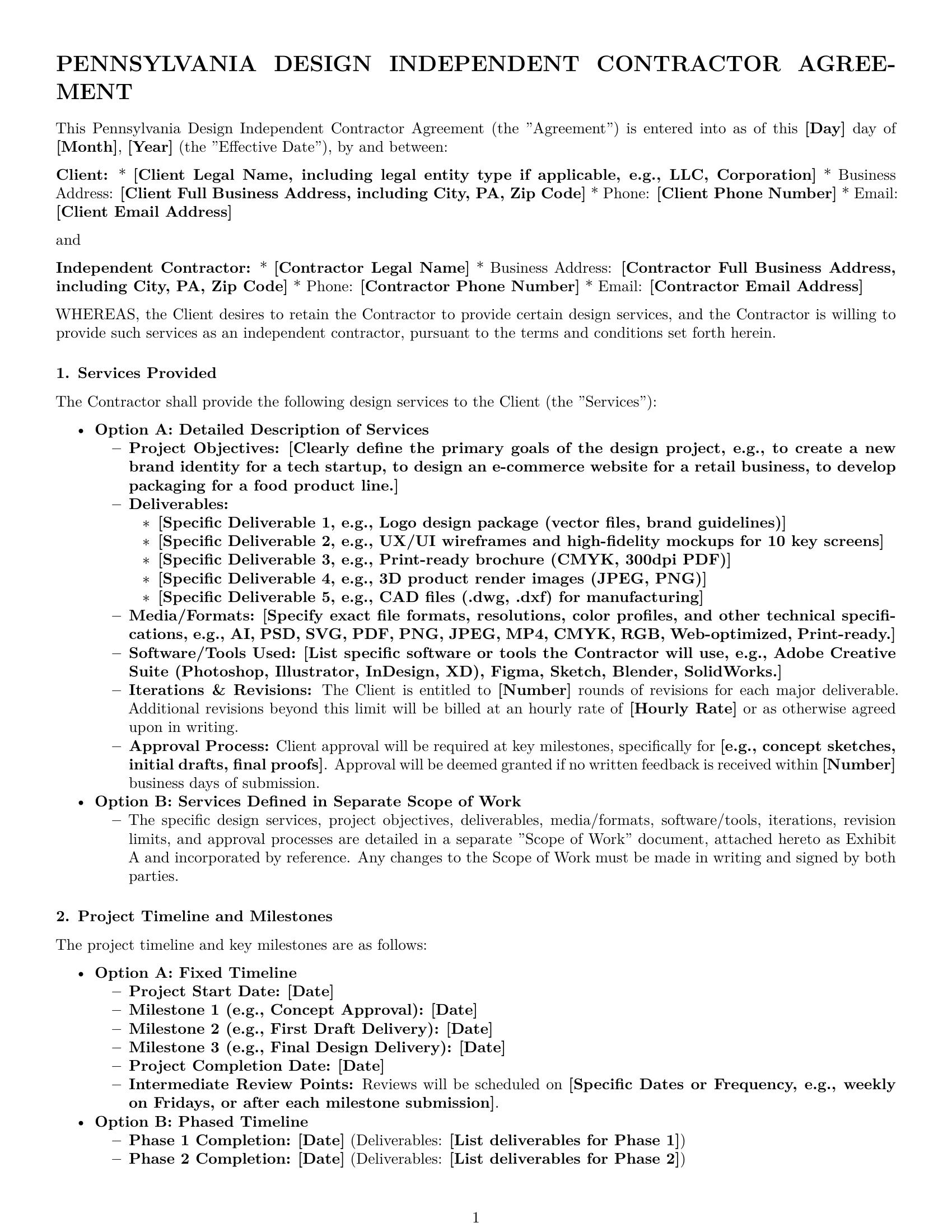 Preview page 1 of Pro Pennsylvania design independent contractor agreement template