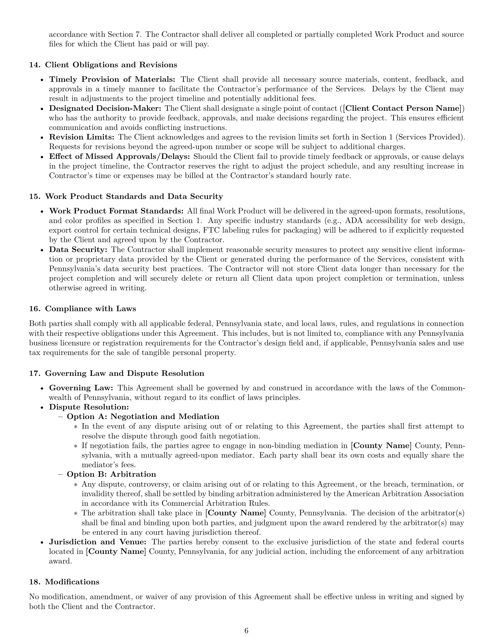 Preview page 6 of Pro Pennsylvania design independent contractor agreement template