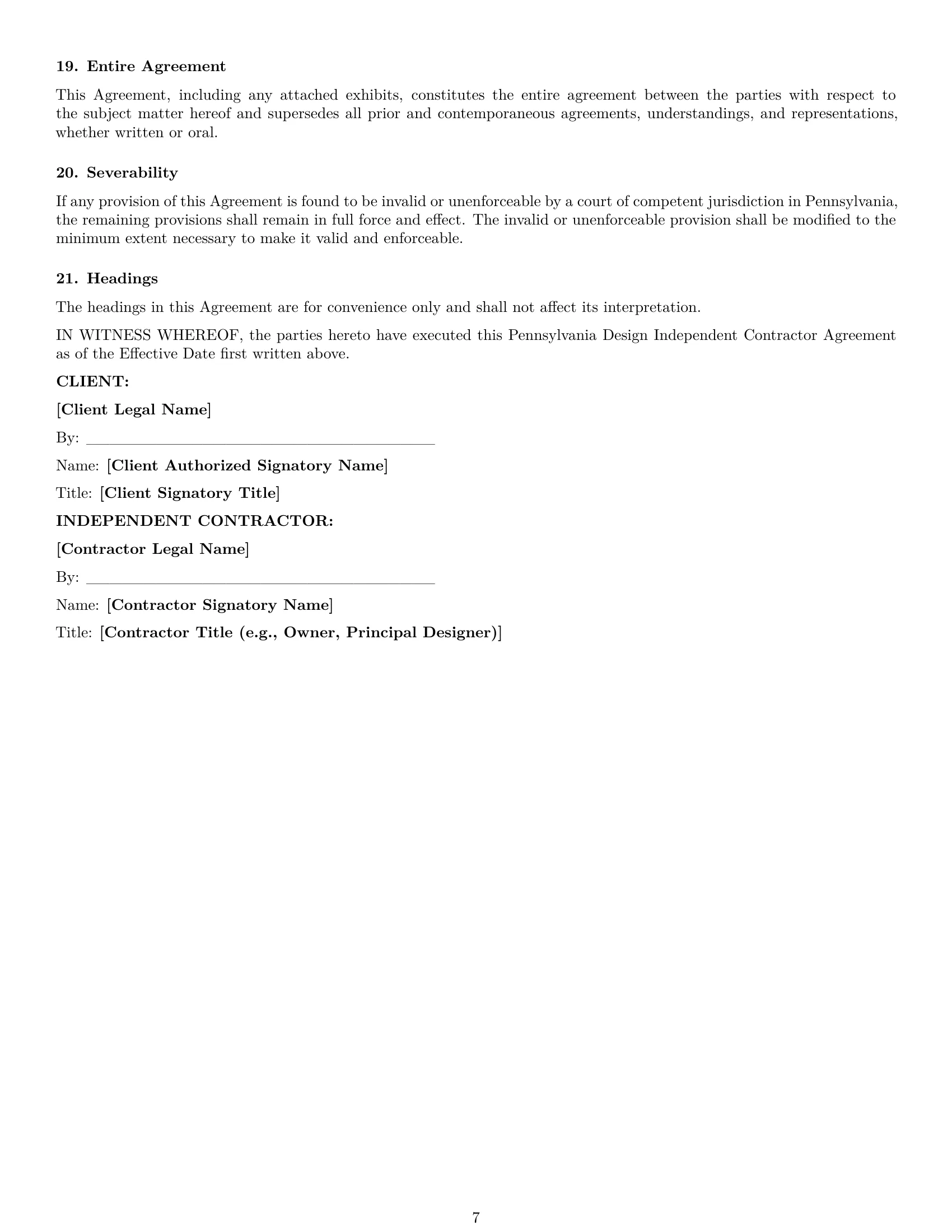 Preview page 7 of Pro Pennsylvania design independent contractor agreement template