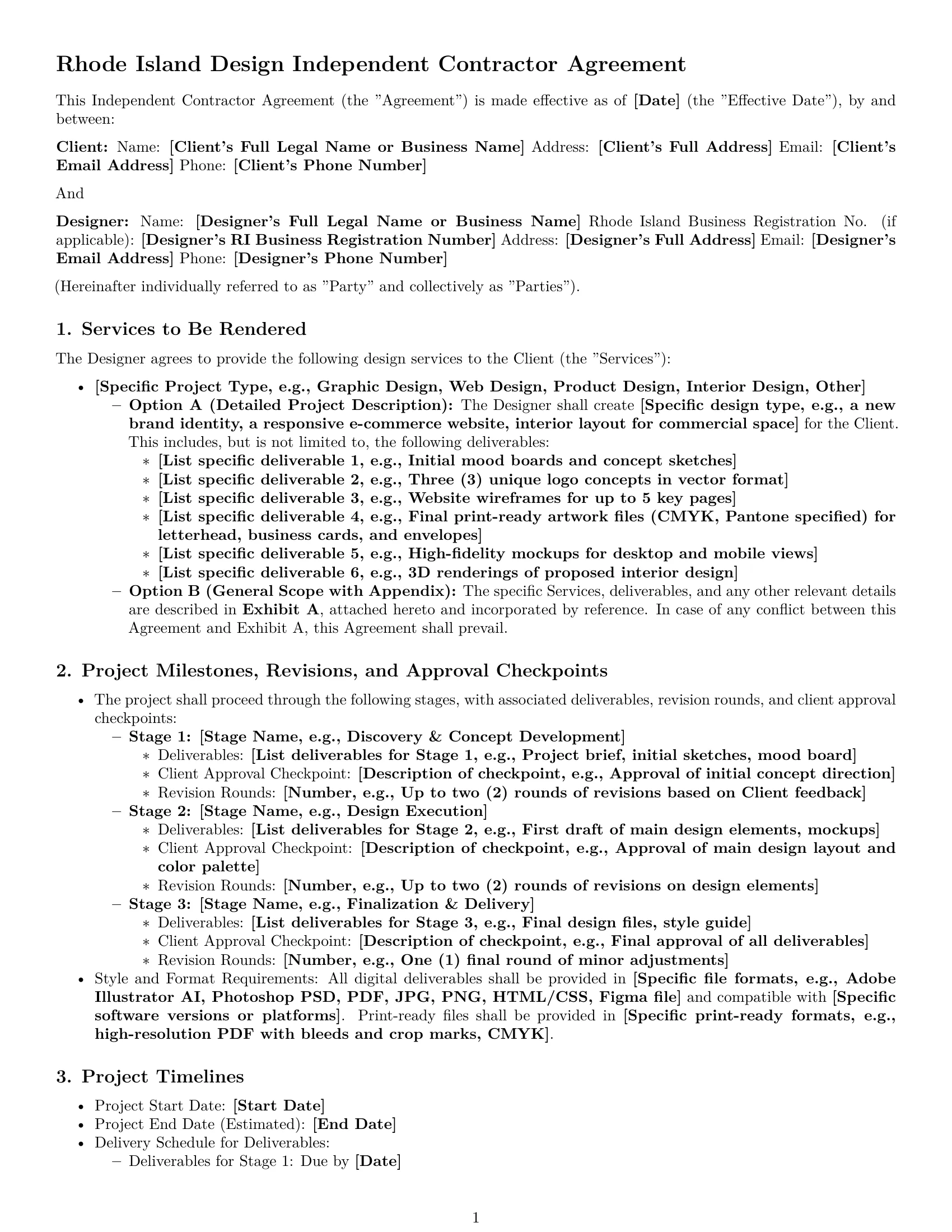 Preview page 1 of Pro Rhode Island design independent contractor agreement template