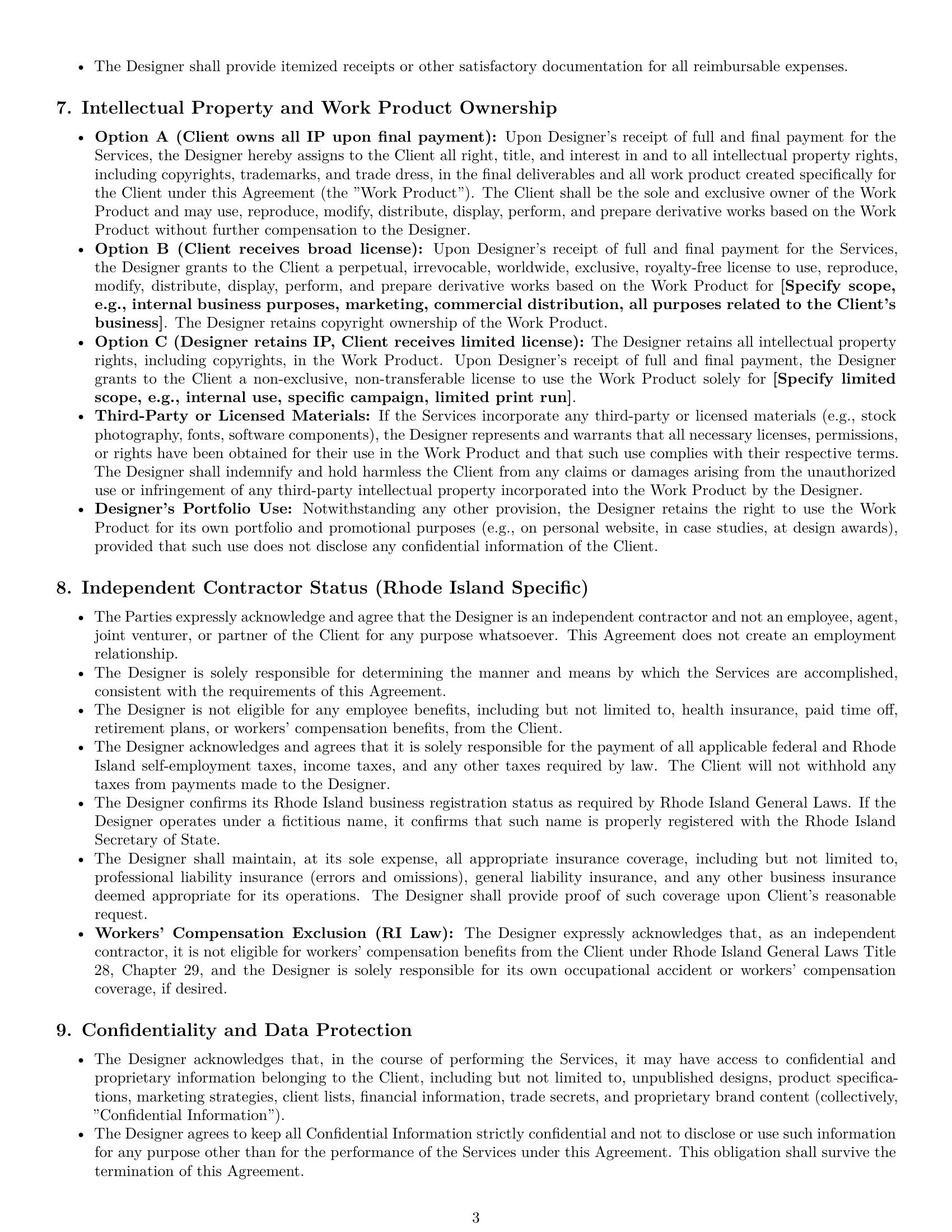 Preview page 3 of Pro Rhode Island design independent contractor agreement template