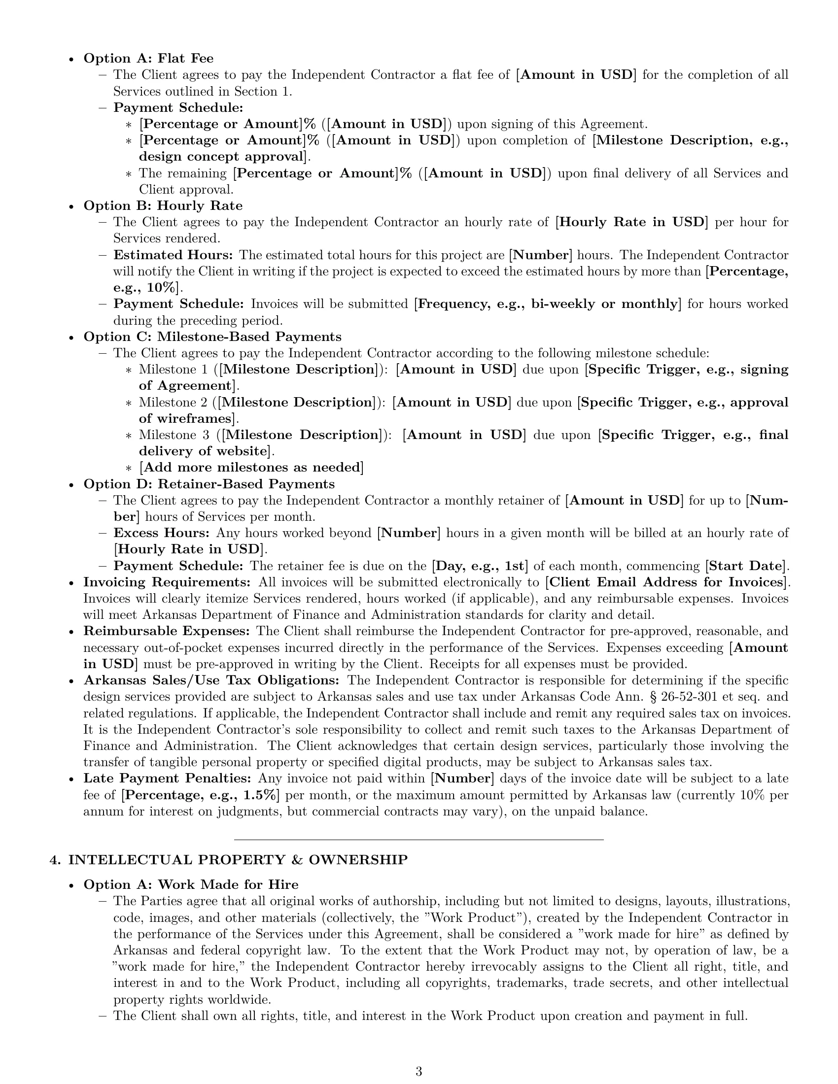Preview page 3 of Pro Arkansas design independent contractor agreement template