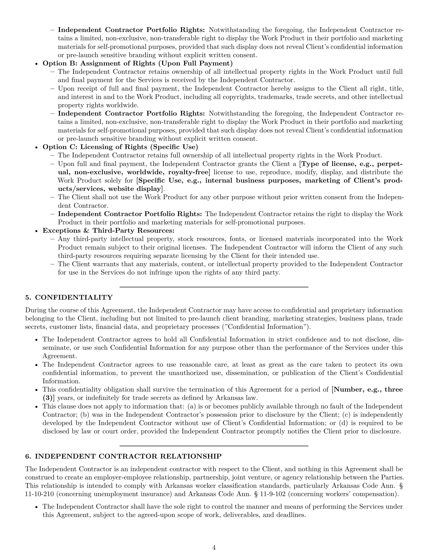 Preview page 4 of Pro Arkansas design independent contractor agreement template