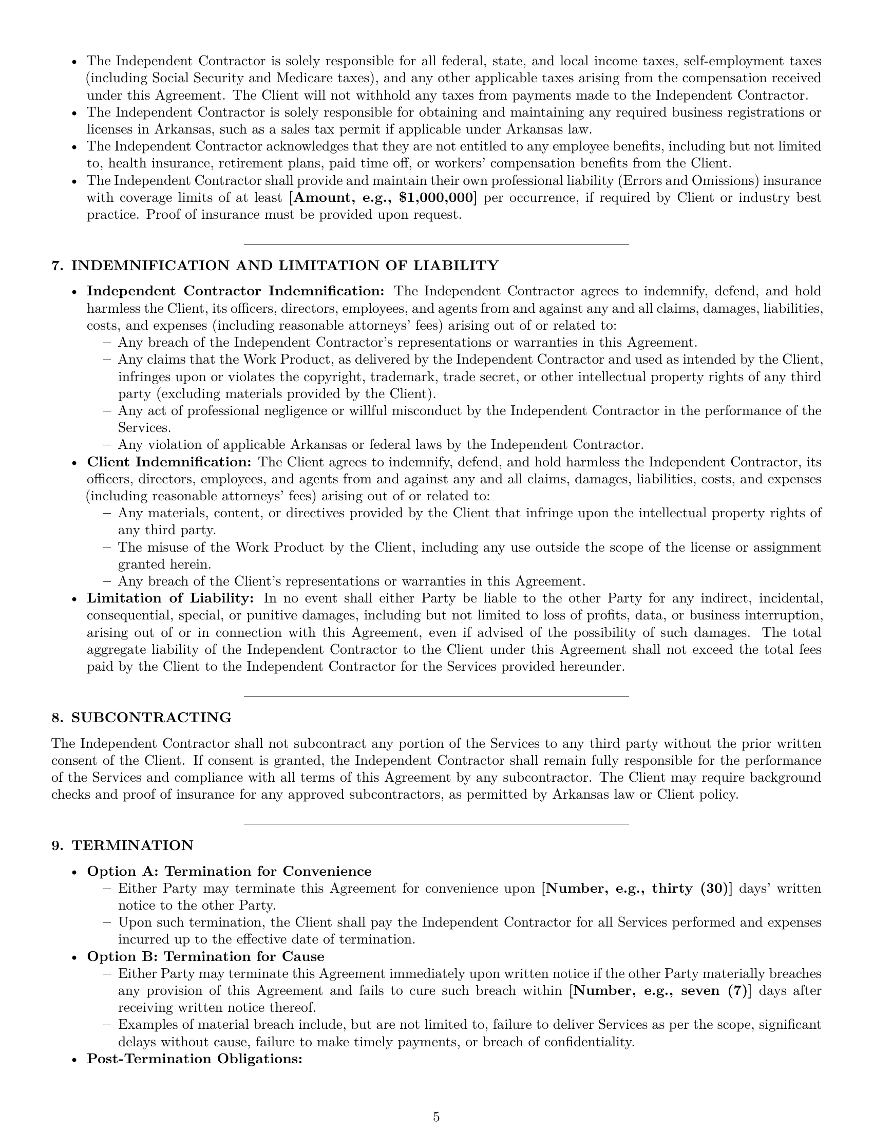 Preview page 5 of Pro Arkansas design independent contractor agreement template