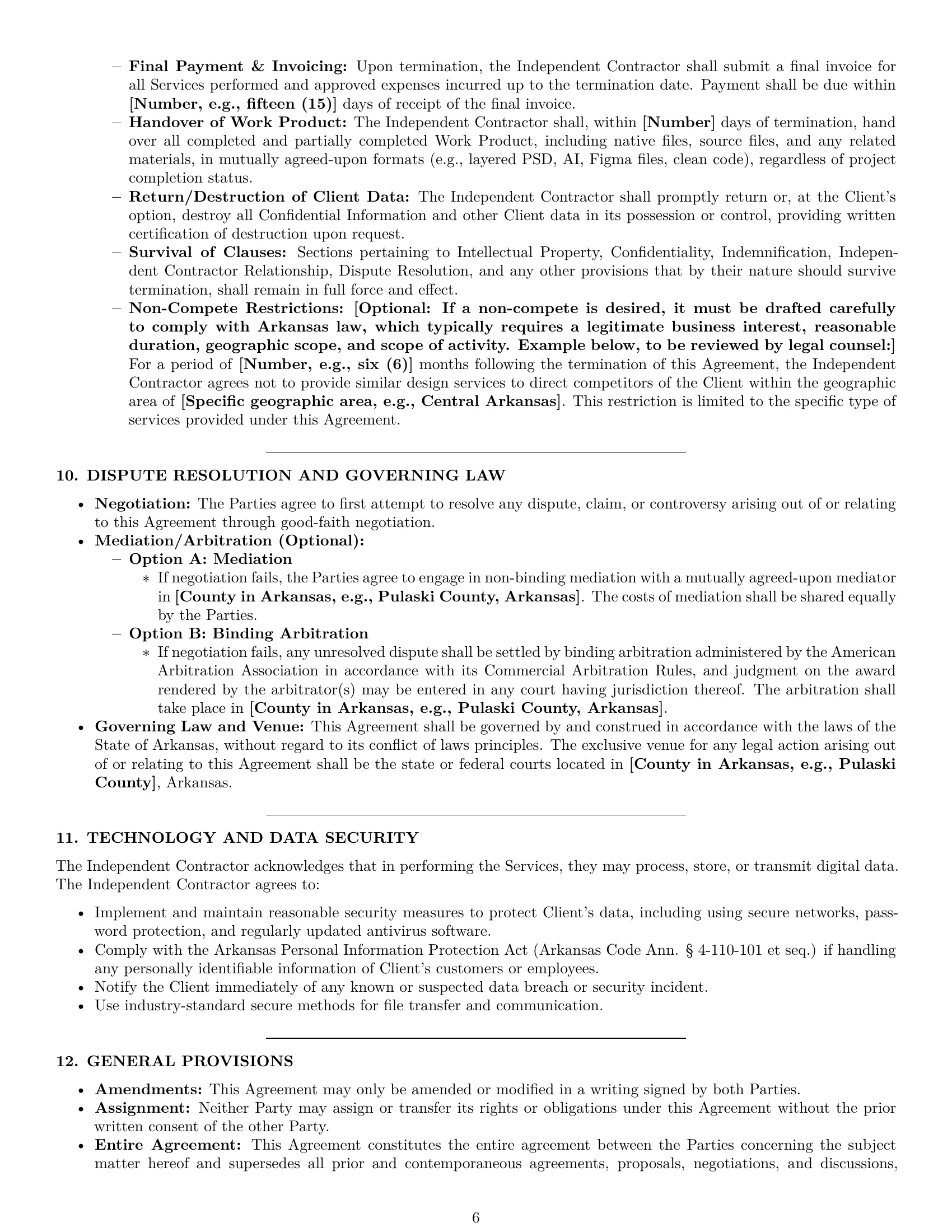 Preview page 6 of Pro Arkansas design independent contractor agreement template
