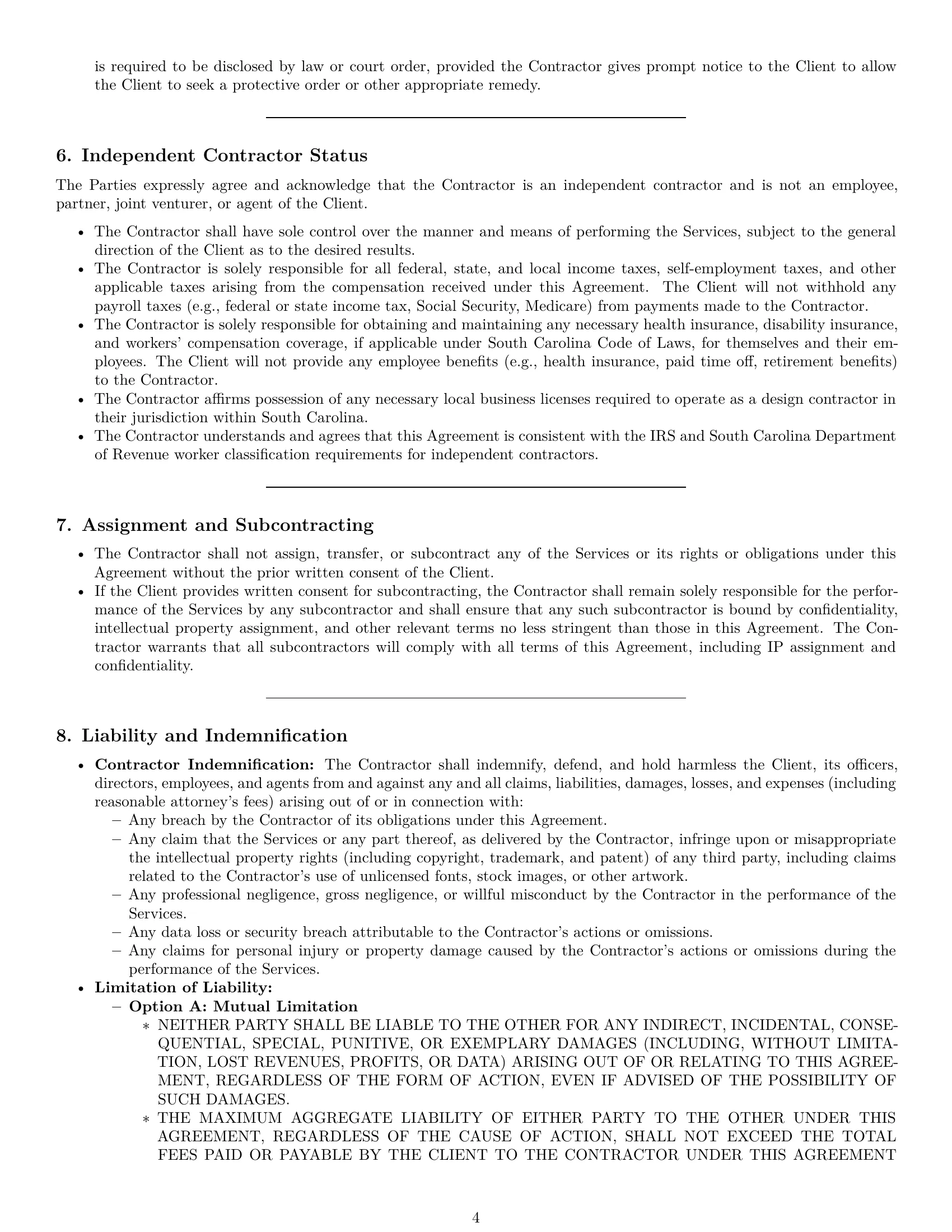 Preview page 4 of Pro South Carolina design independent contractor agreement template