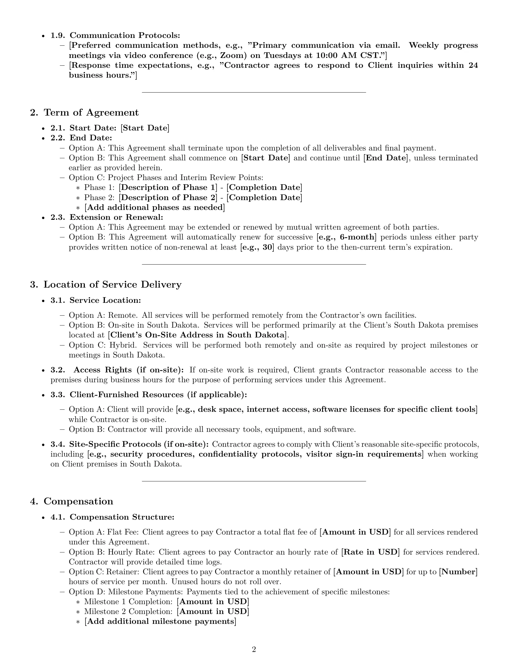 Preview page 2 of Pro South Dakota design independent contractor agreement template