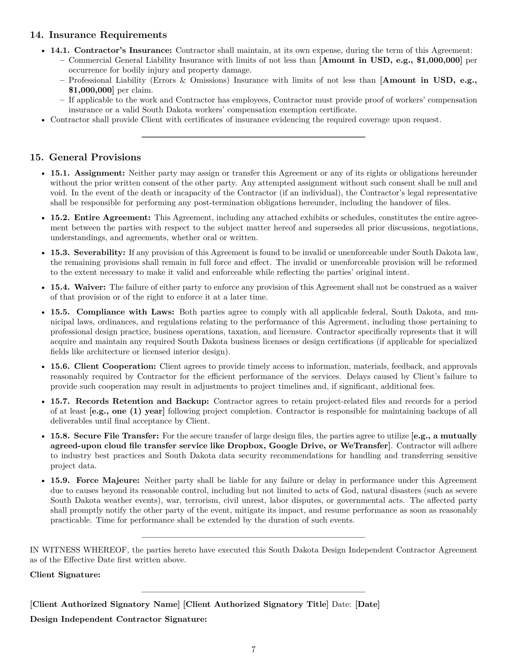 Preview page 7 of Pro South Dakota design independent contractor agreement template