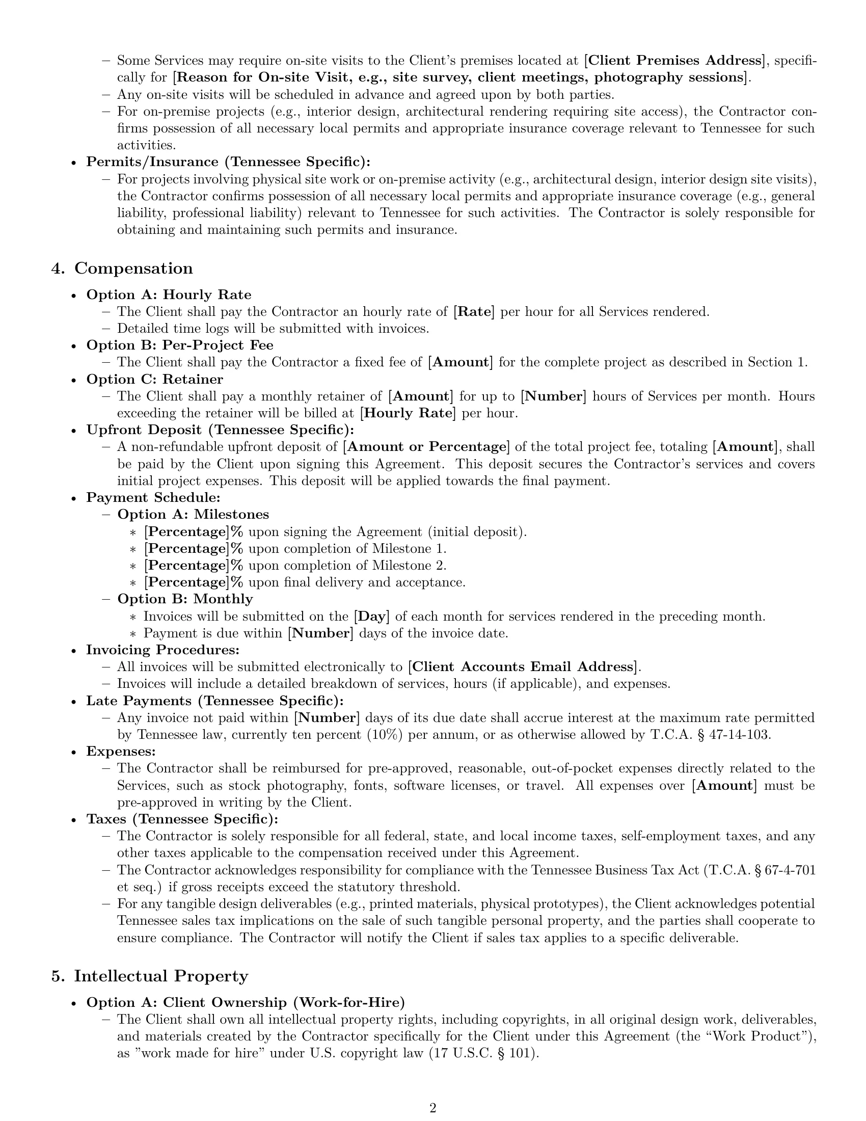 Preview page 2 of Pro Tennessee design independent contractor agreement template