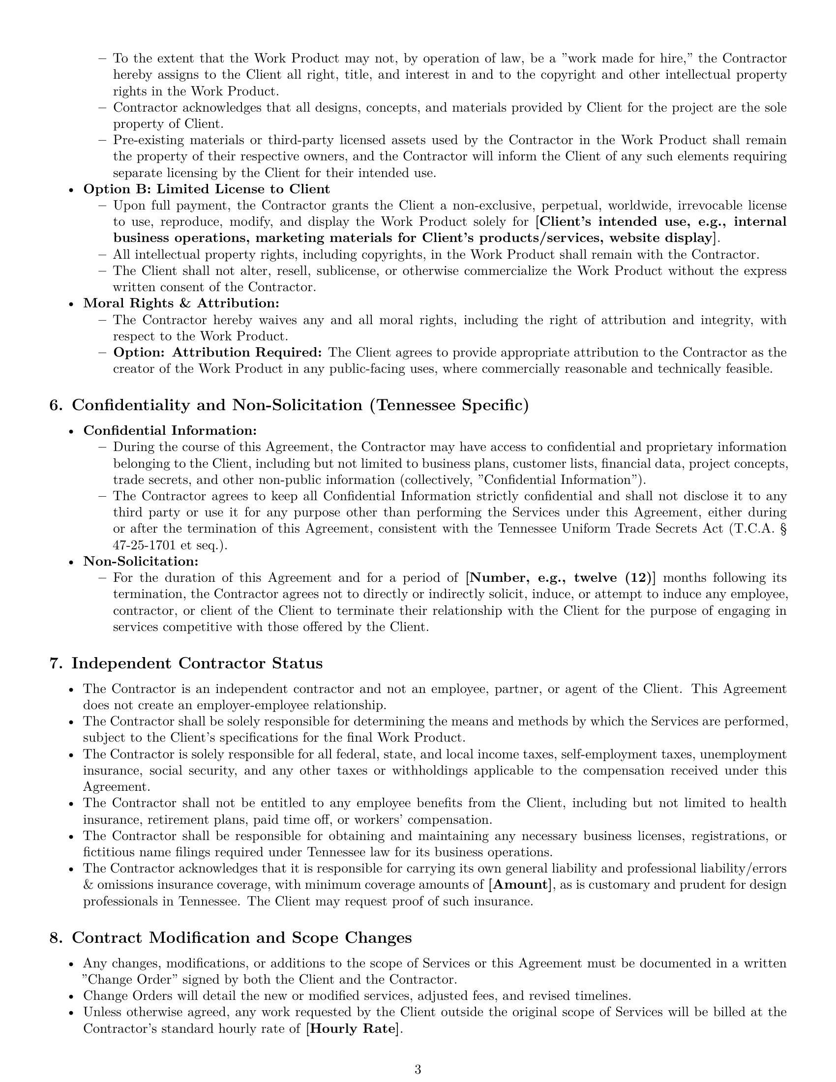 Preview page 3 of Pro Tennessee design independent contractor agreement template