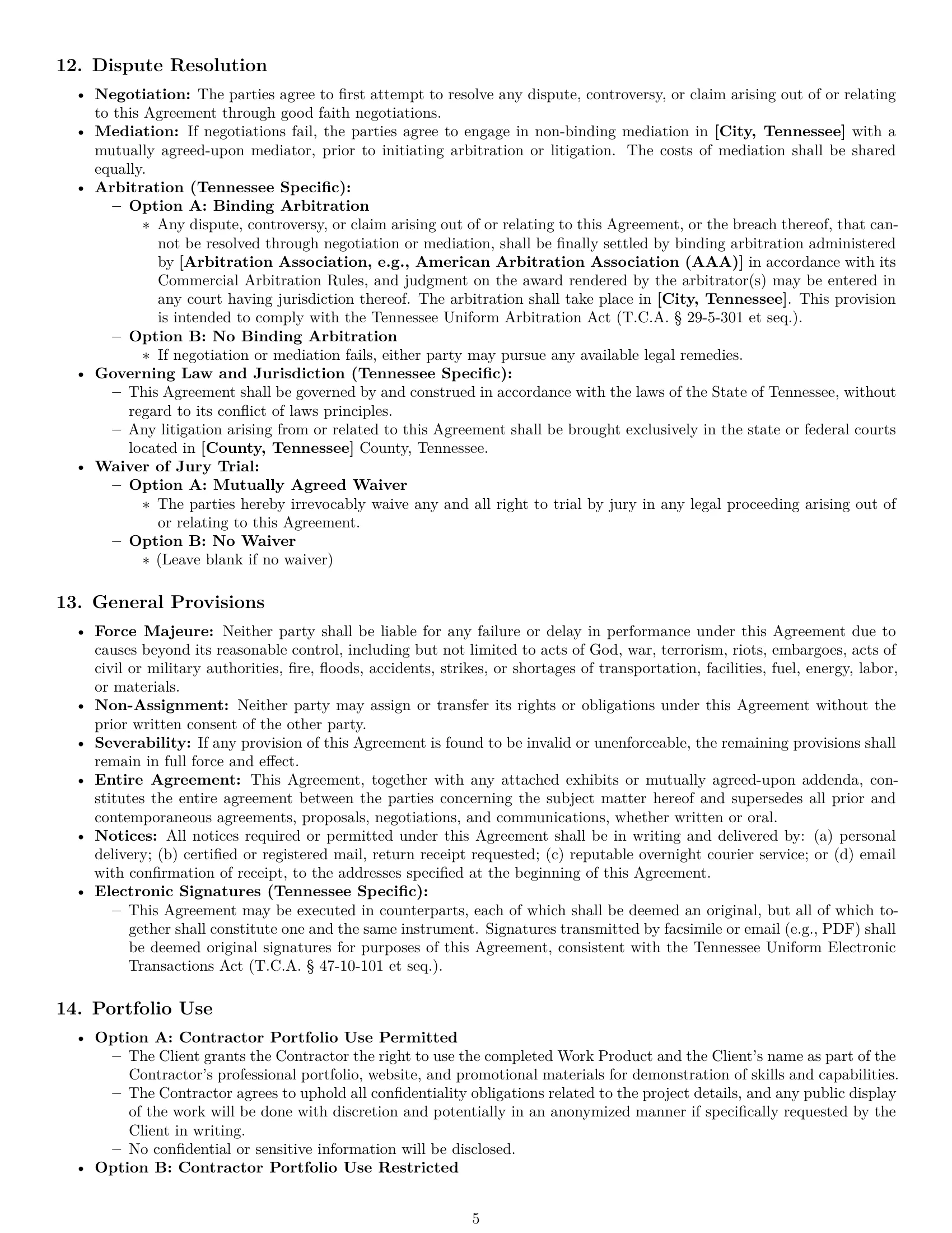 Preview page 5 of Pro Tennessee design independent contractor agreement template