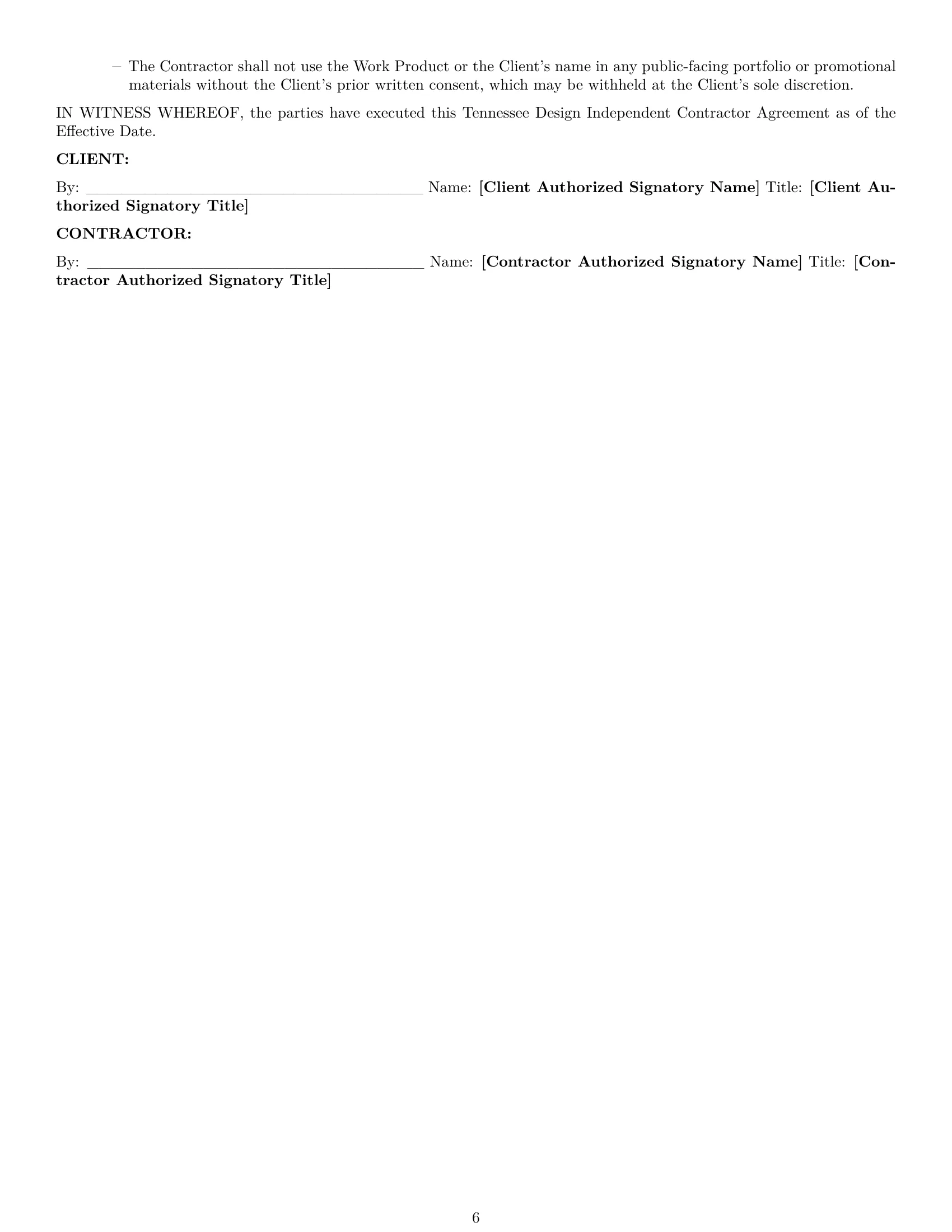 Preview page 6 of Pro Tennessee design independent contractor agreement template