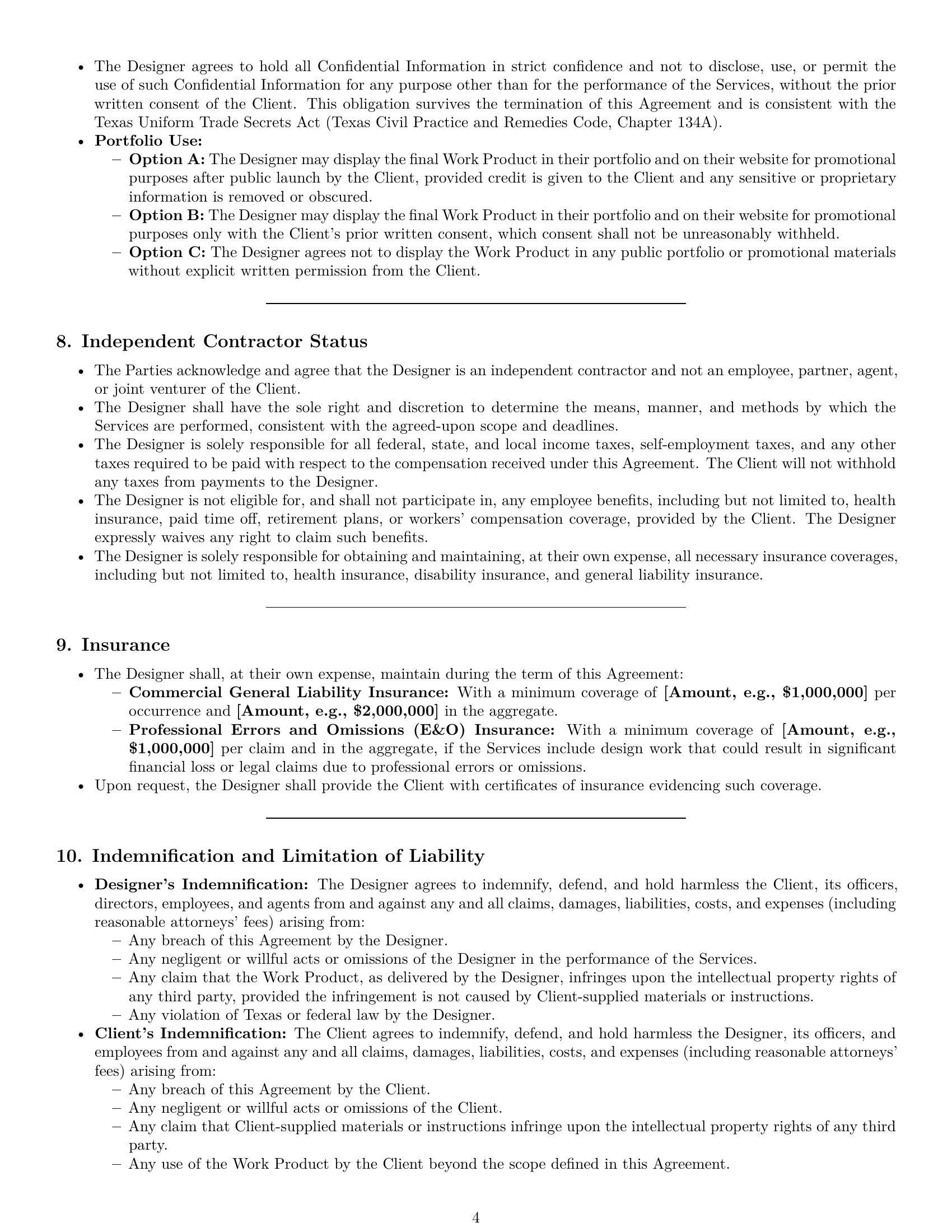 Preview page 4 of Pro Texas design independent contractor agreement template