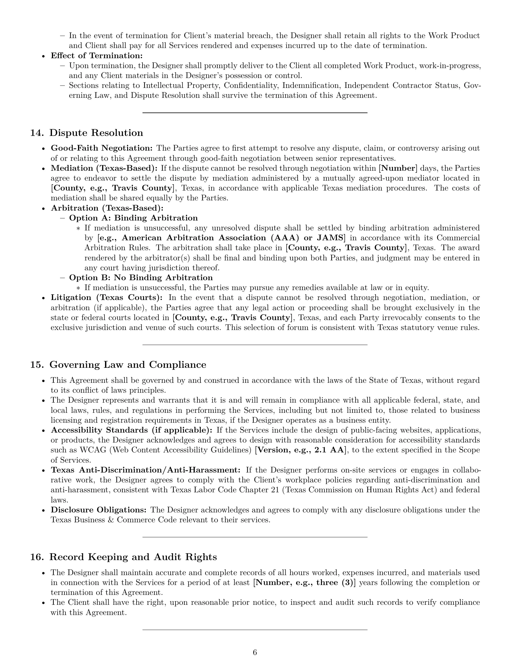 Preview page 6 of Pro Texas design independent contractor agreement template