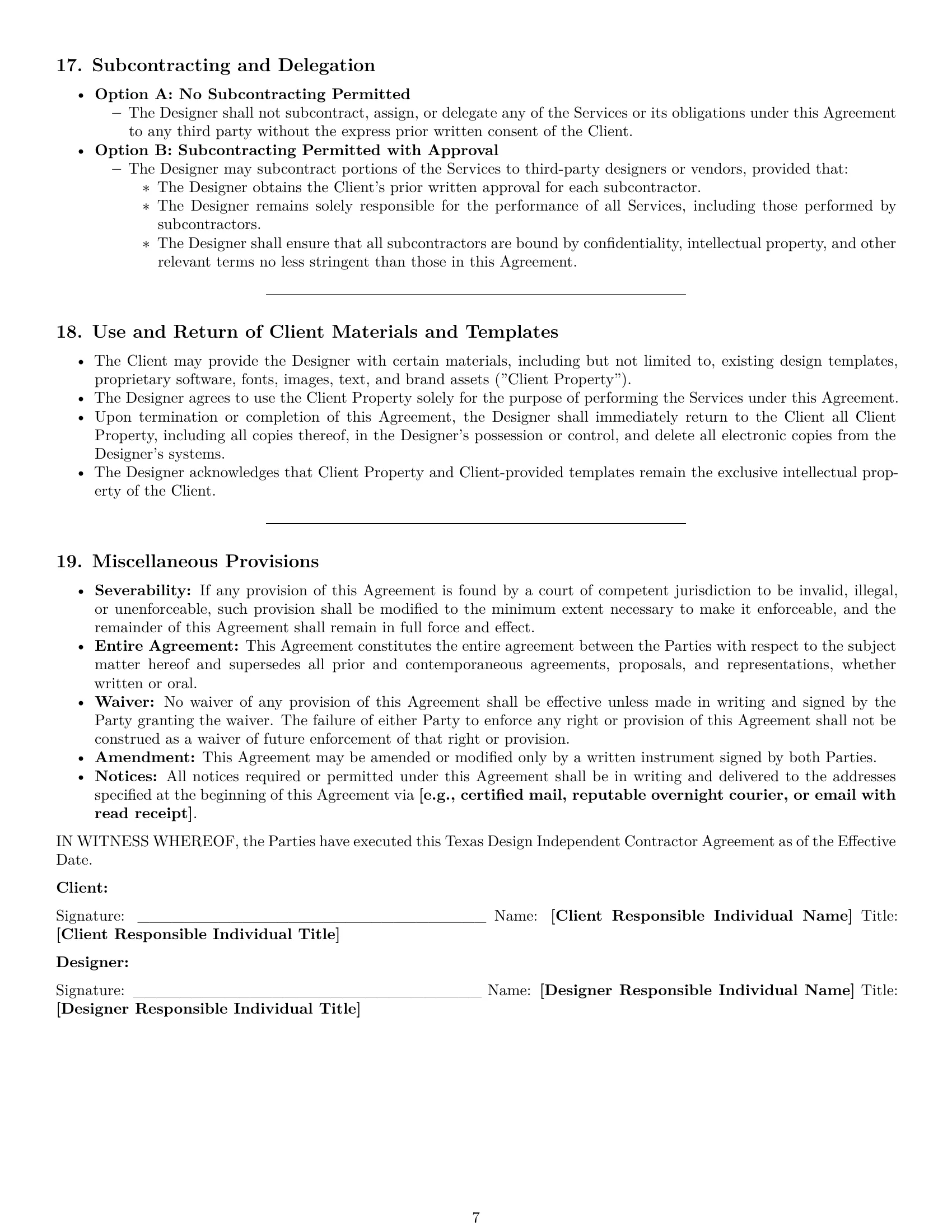 Preview page 7 of Pro Texas design independent contractor agreement template