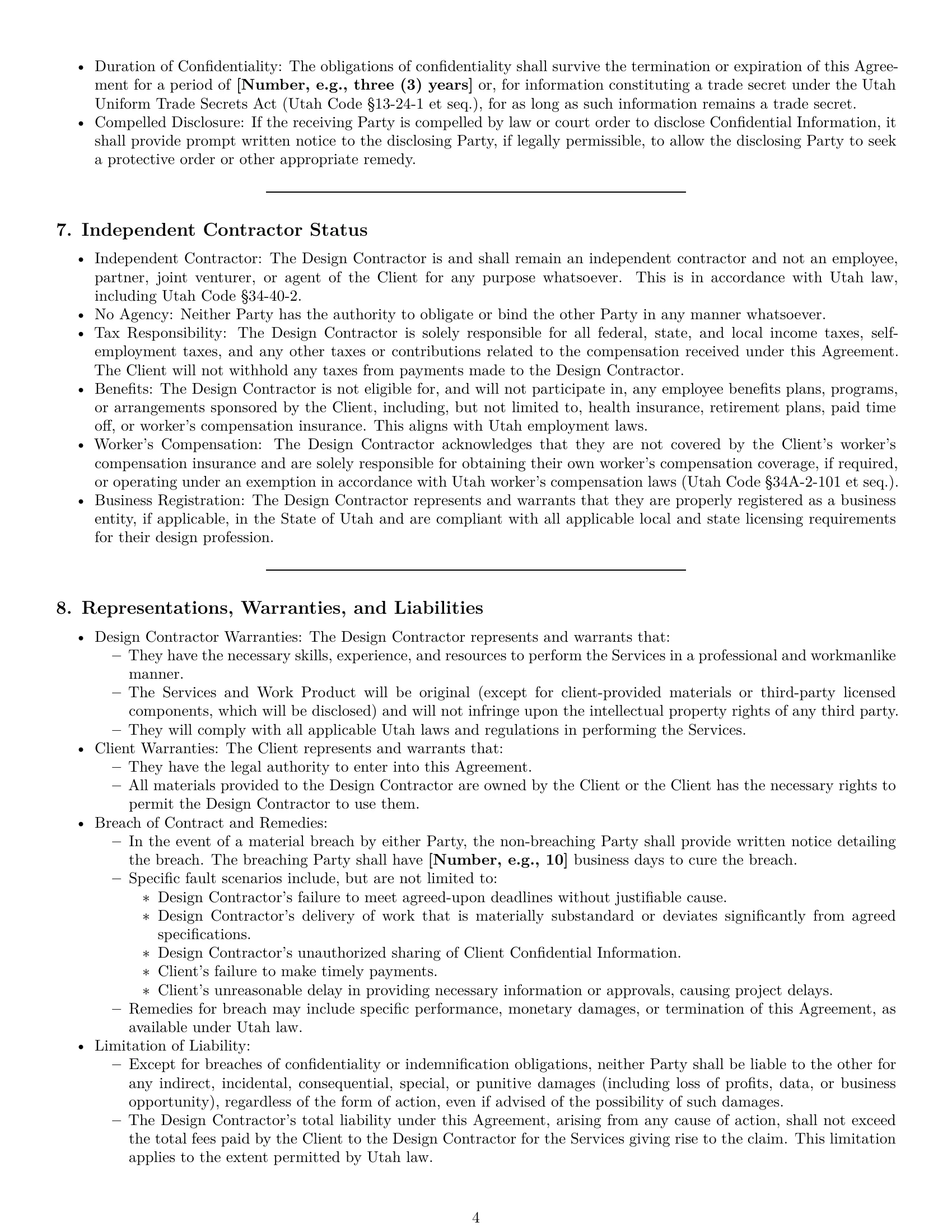 Preview page 4 of Pro Utah design independent contractor agreement template