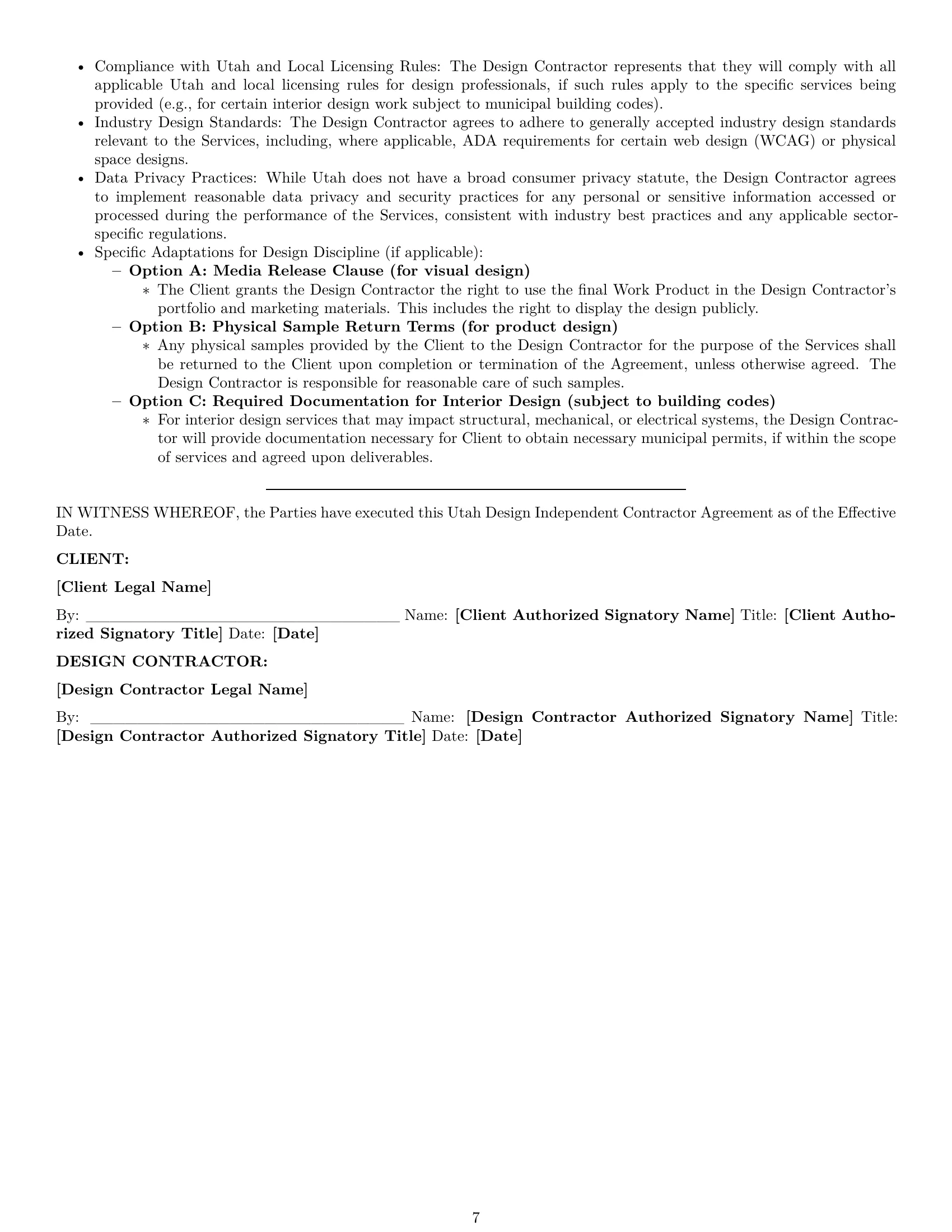 Preview page 7 of Pro Utah design independent contractor agreement template