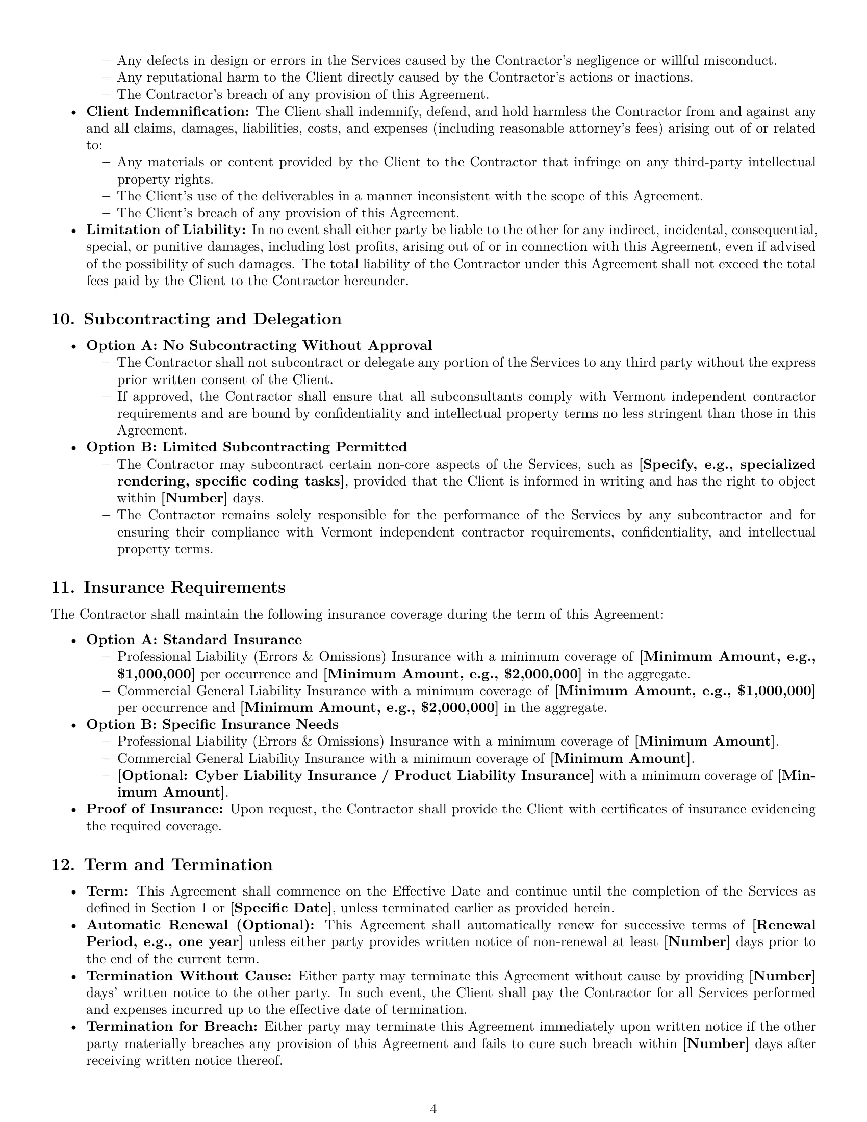 Preview page 4 of Pro Vermont design independent contractor agreement template