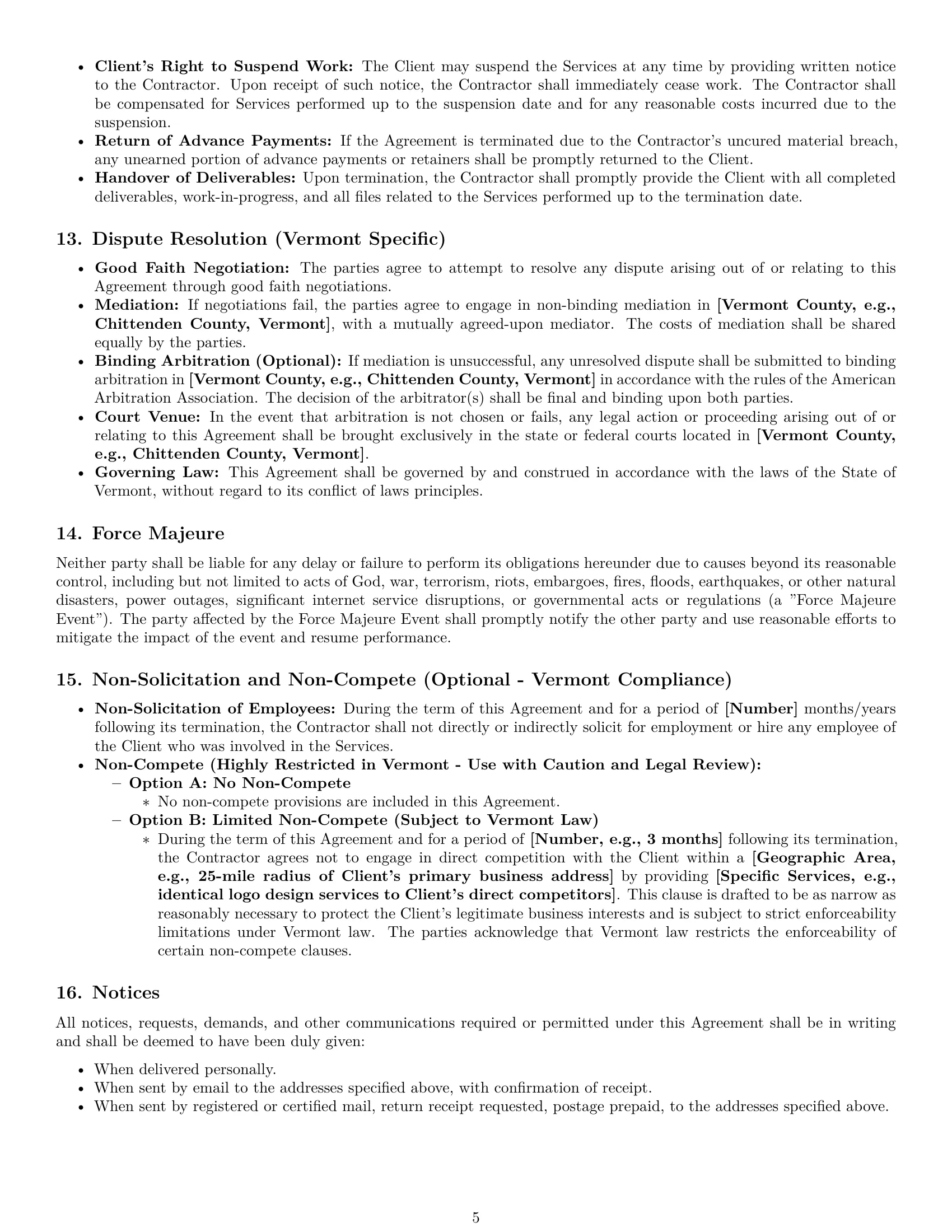 Preview page 5 of Pro Vermont design independent contractor agreement template