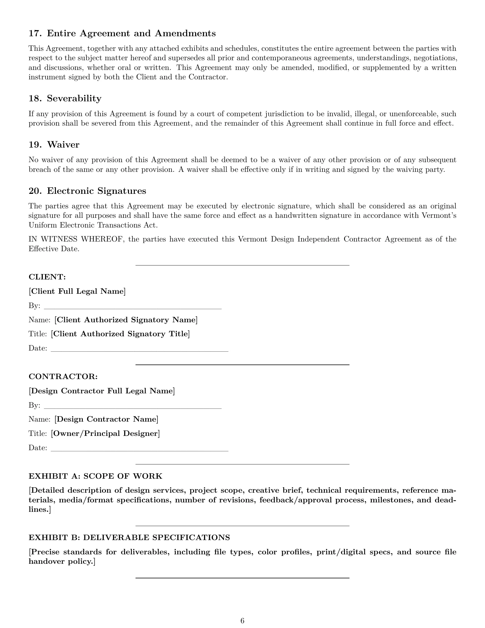 Preview page 6 of Pro Vermont design independent contractor agreement template