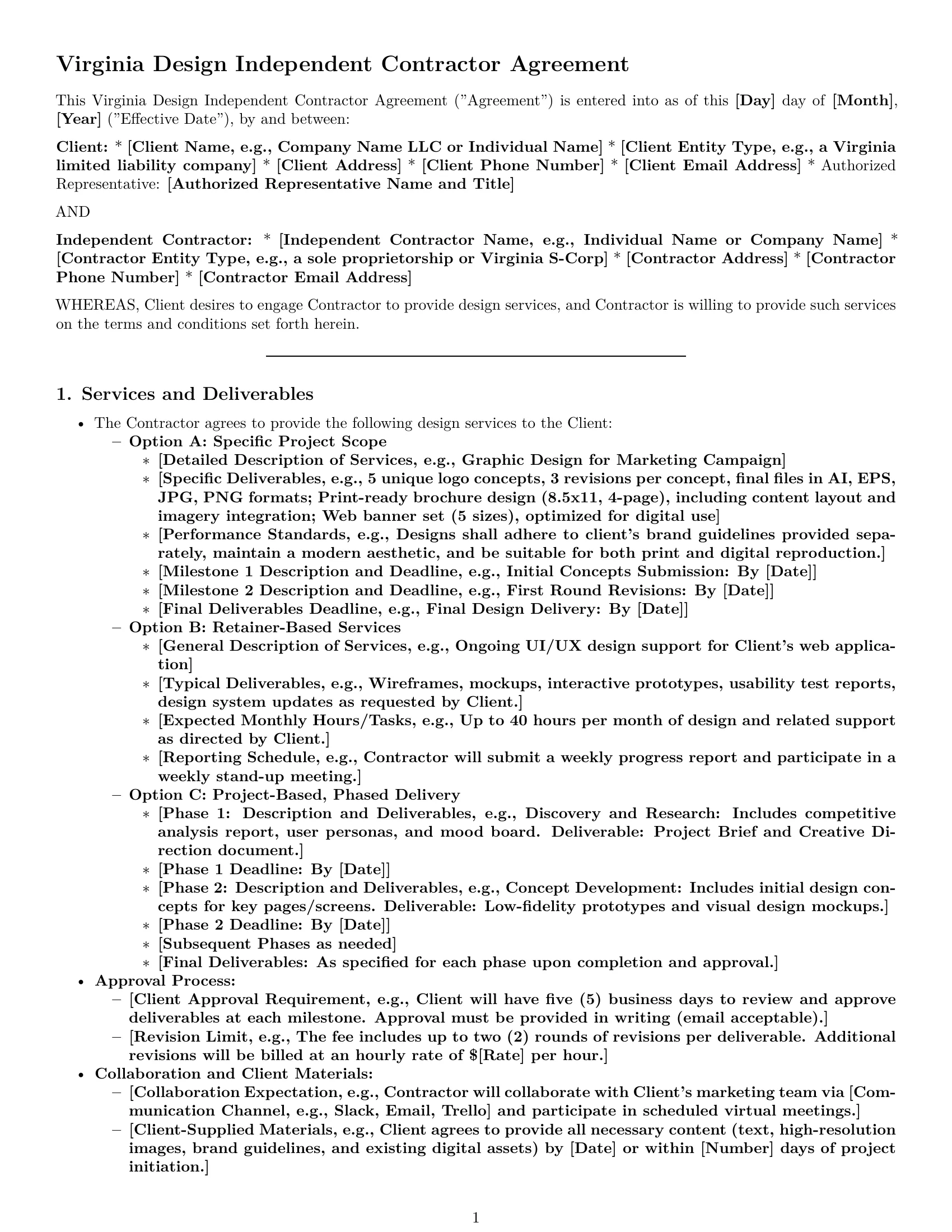 Preview page 1 of Pro Virginia design independent contractor agreement template