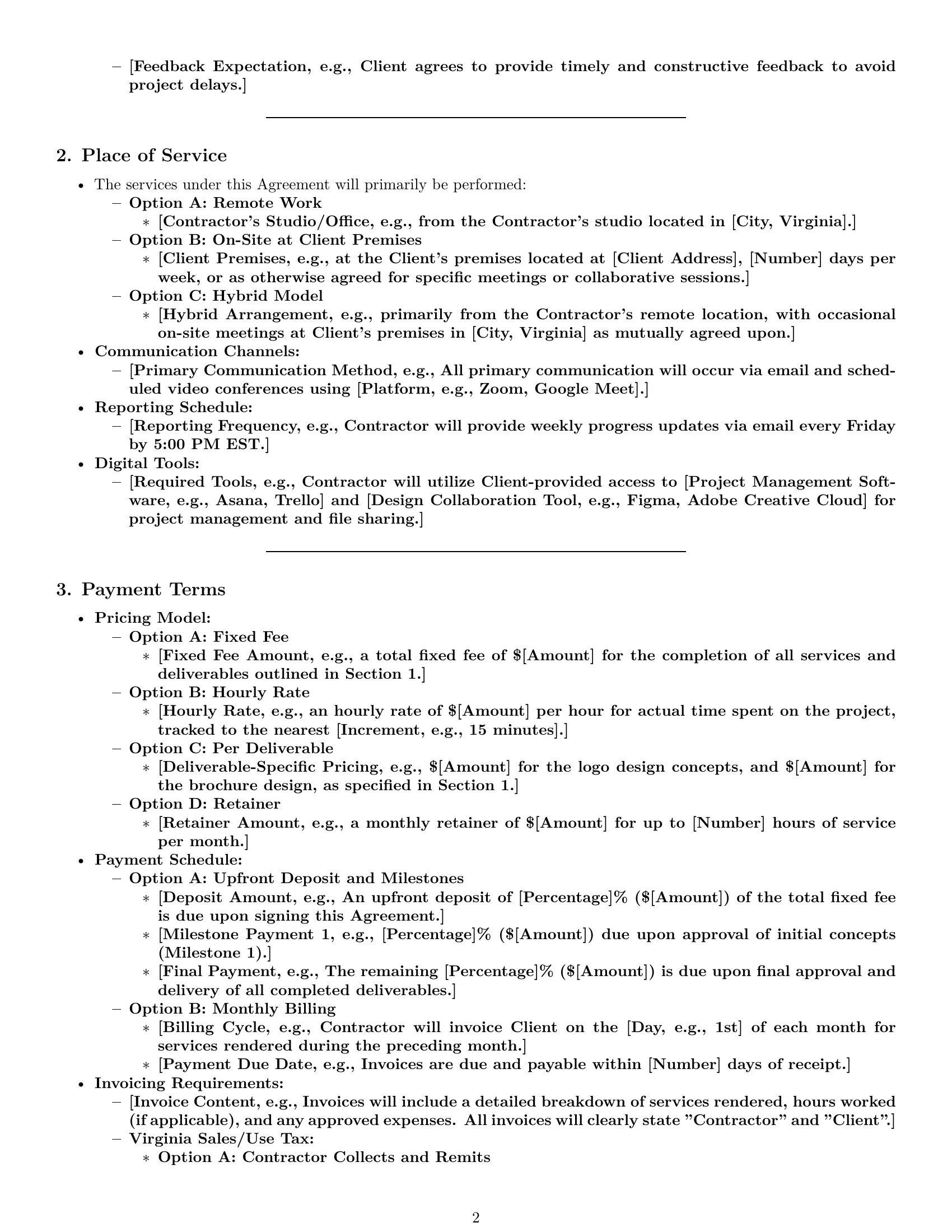 Preview page 2 of Pro Virginia design independent contractor agreement template