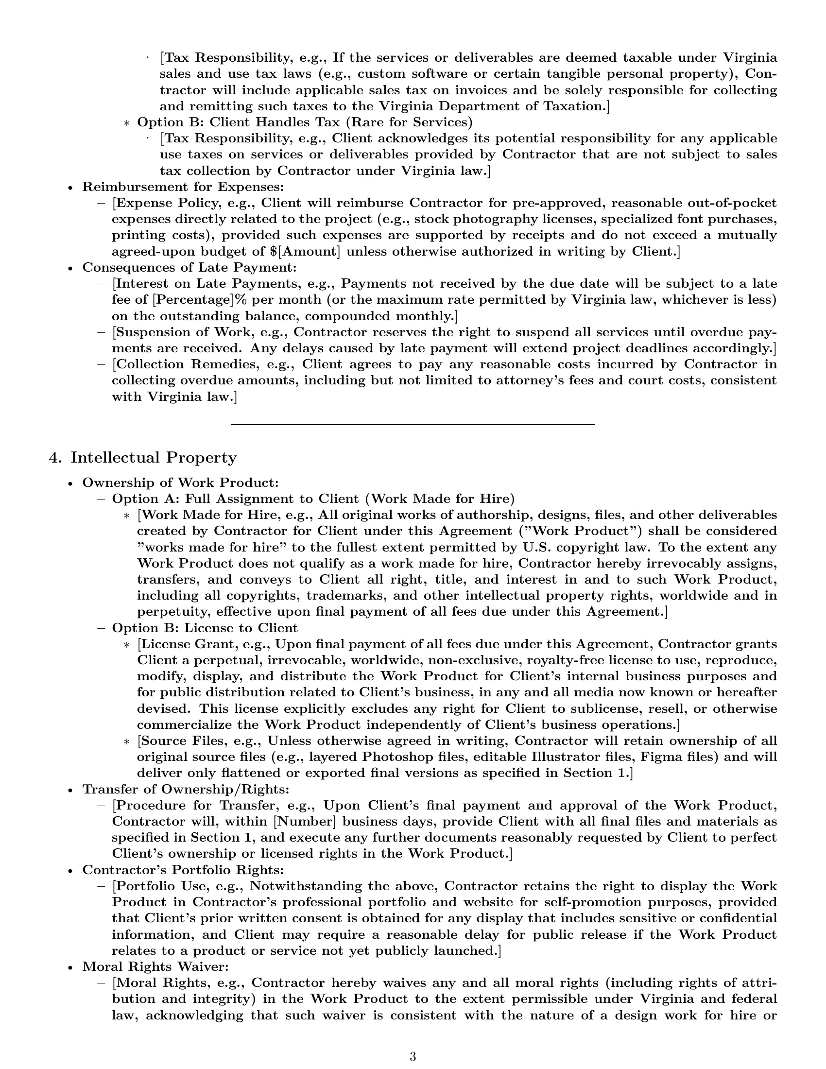 Preview page 3 of Pro Virginia design independent contractor agreement template