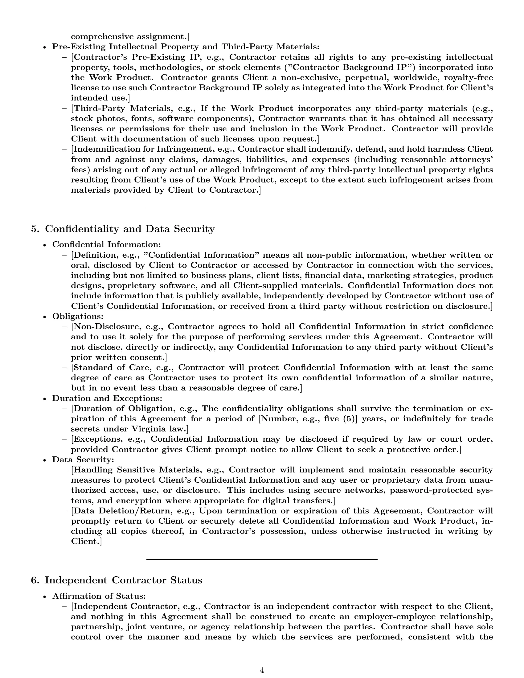 Preview page 4 of Pro Virginia design independent contractor agreement template